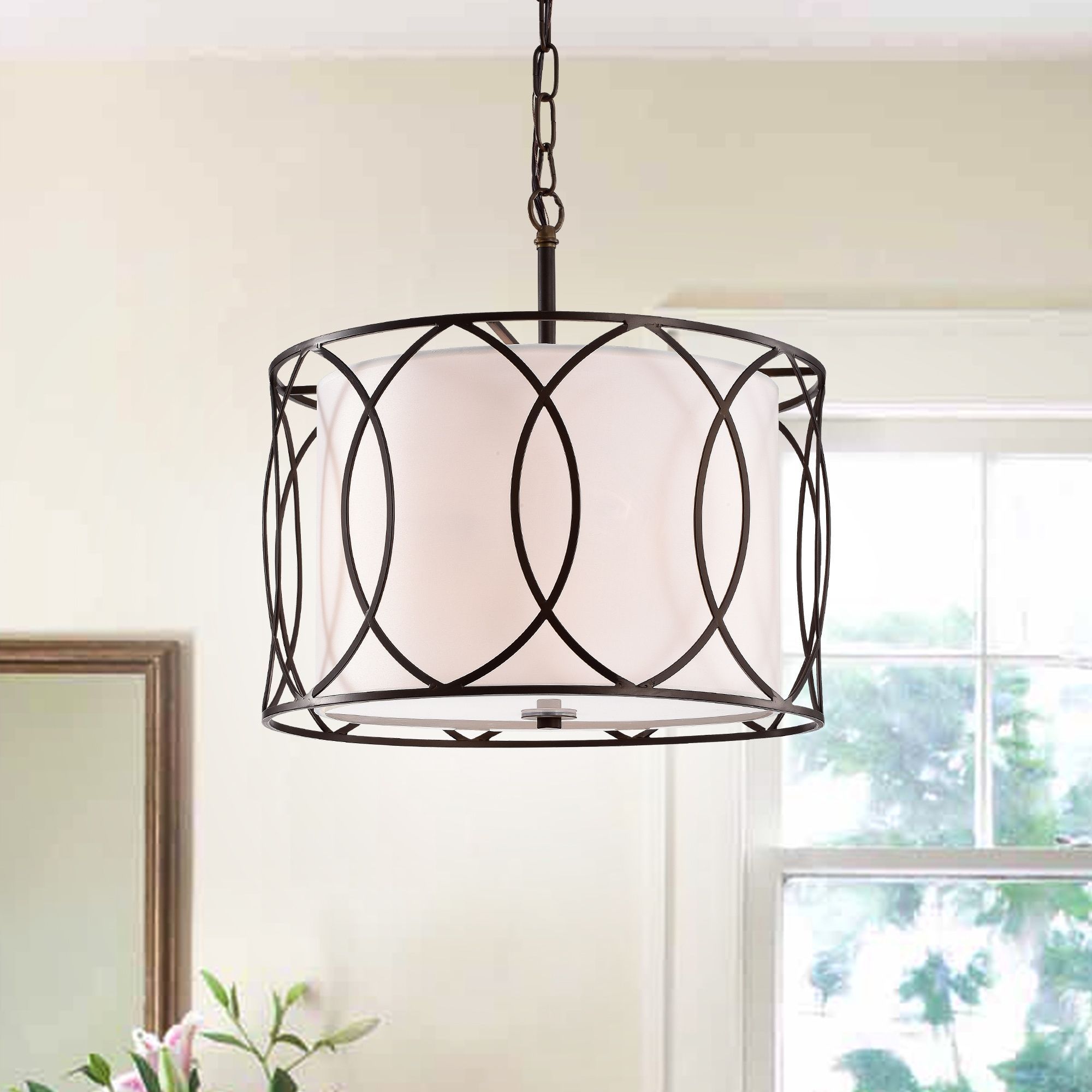 Gisnao Antique Bronze 3 Light Caged Drum 16 Inch Pendant In Within Tadwick 3 Light Single Drum Chandeliers (View 10 of 30)