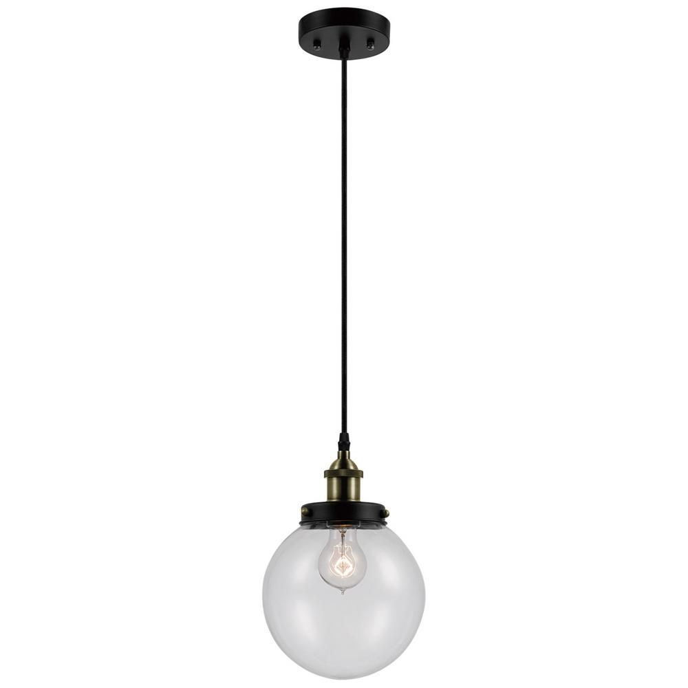 Globe Electric Daario 1 Light Bronze And Antique Brass Hanging Pendant With  Clear Glass Shade Intended For Novogratz Vintage 5 Light Kitchen Island Bulb Pendants (View 5 of 30)