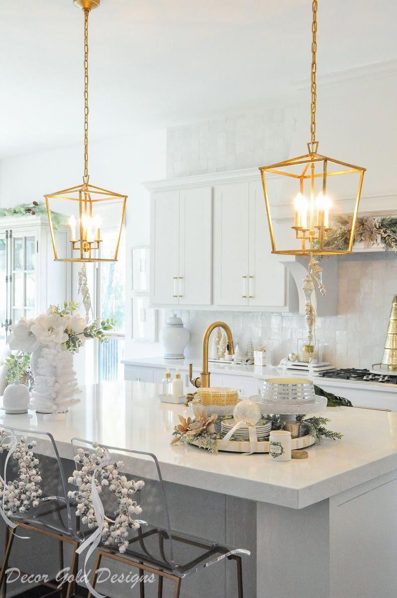Gold Light Pendants Beautiful Holiday Kitchen (View 12 of 30)