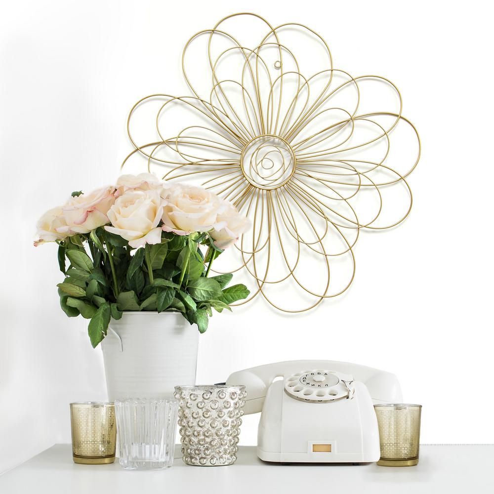 Gold Metal Wire Flower Wall Decor Throughout Flower Wall Decor (View 7 of 30)