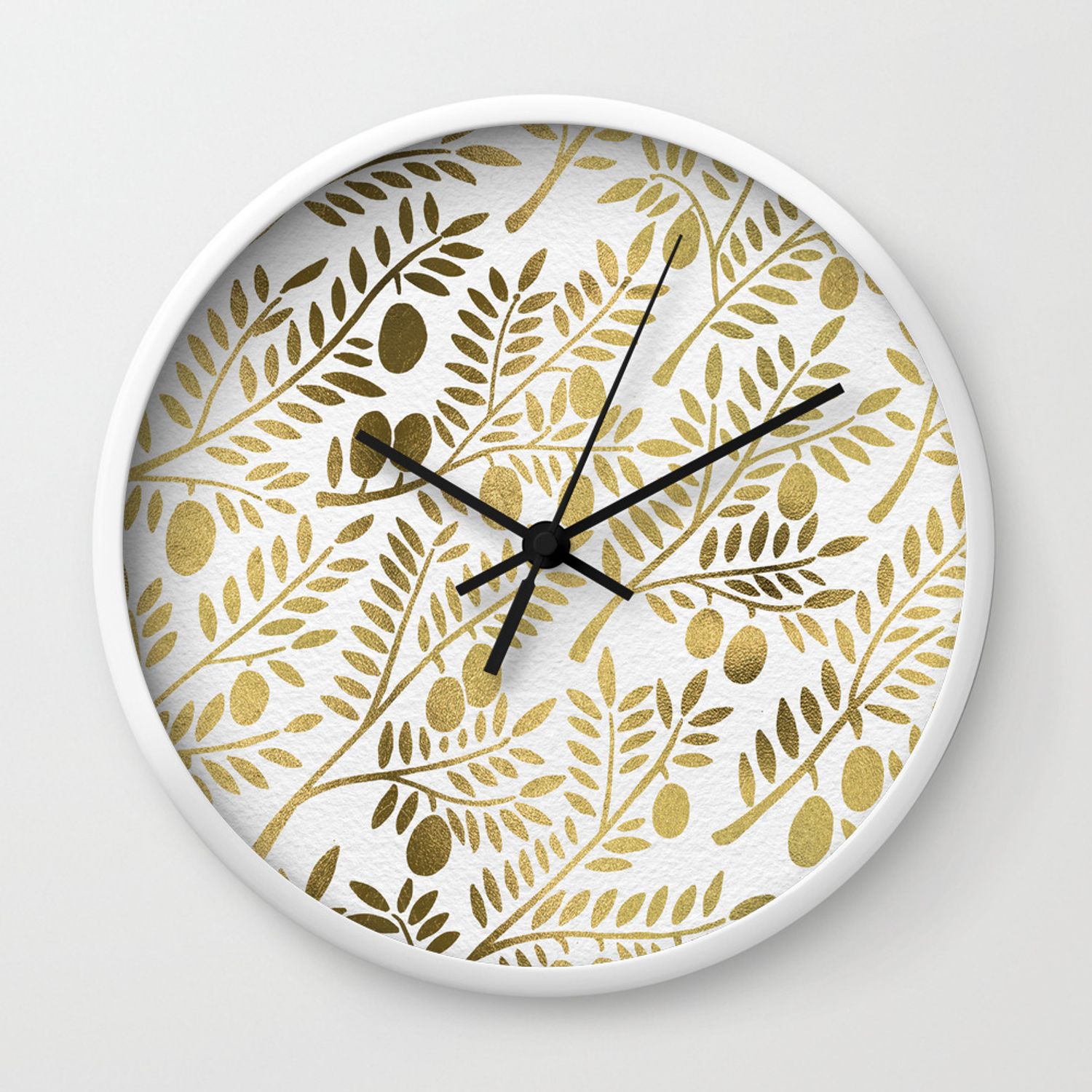 Gold Olive Branches Wall Clock Within Olive/gray Metal Wall Decor (Photo 29 of 30)