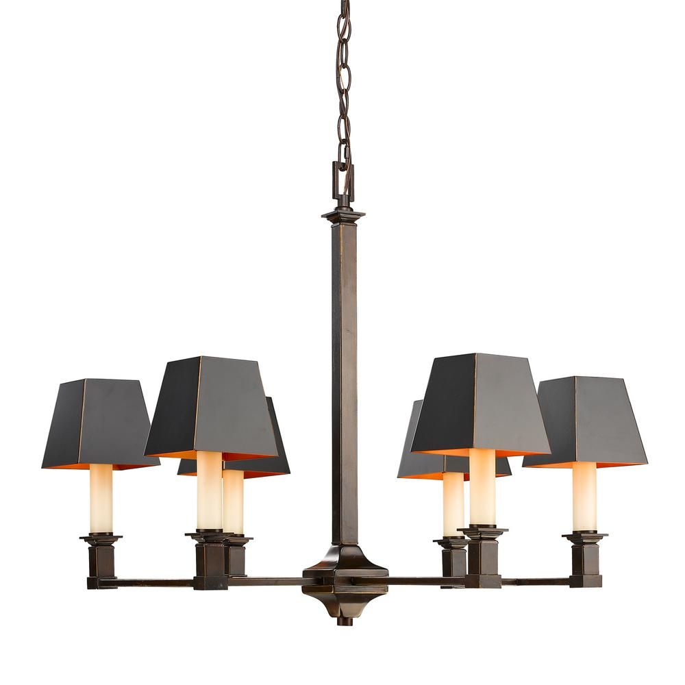 Golden Lighting Bradley 6 Light Cordoban Bronze Chandelier With Black Metal  Shades Throughout Bouchette Traditional 6 Light Candle Style Chandeliers (View 21 of 30)
