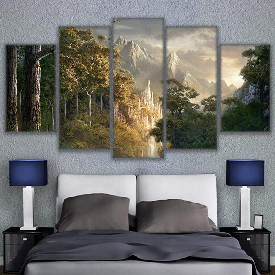 Gondor Castle Lord Of The Rings – Movie 5 Panel Canvas Art Wall Decor For Rings Wall Decor (View 25 of 30)
