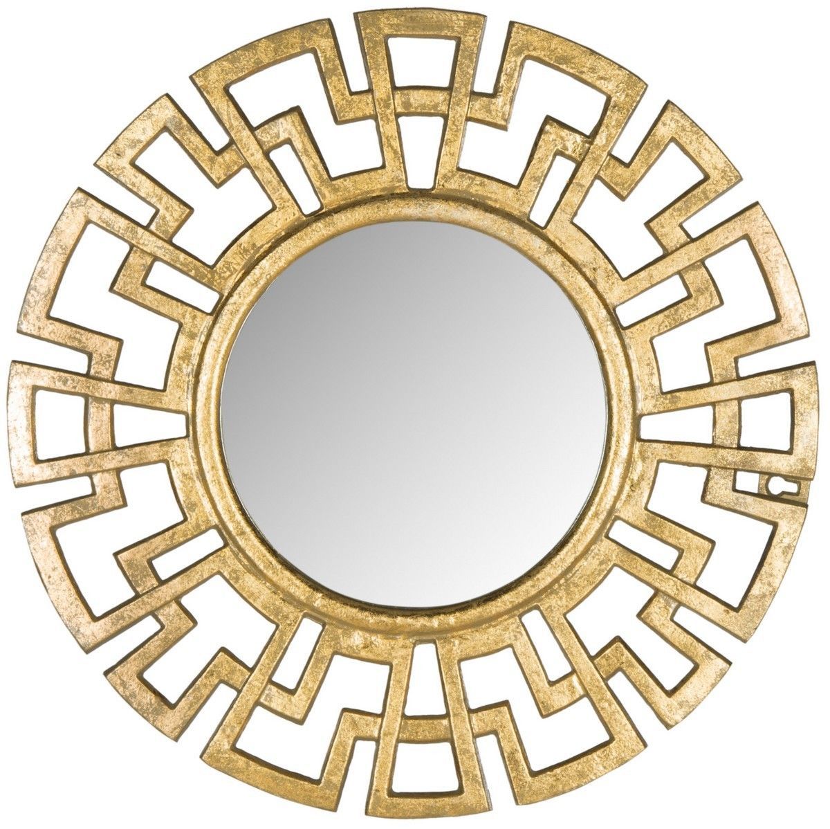 Greek Key Round Mirror In Antique Gold | Bl House | Antique Throughout Tata Openwork Round Wall Mirrors (View 30 of 30)