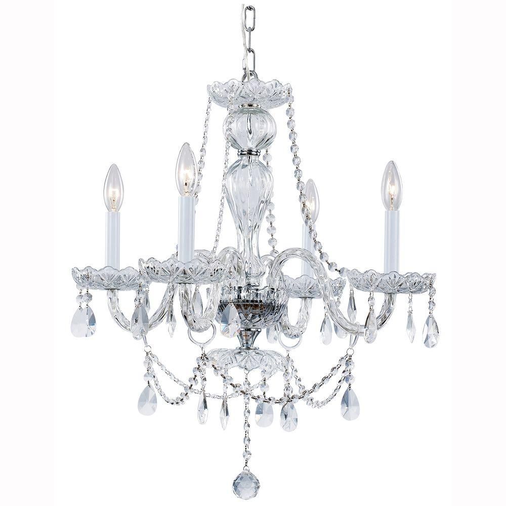 Hampton Bay Lake Point 4 Light Chrome And Clear Crystal Chandelier Intended For Von 4 Light Crystal Chandeliers (View 7 of 30)