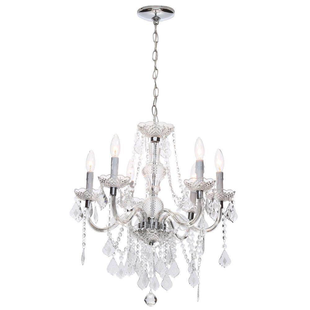 Hampton Bay Maria Theresa 6 Light Chrome And Clear Acrylic Chandelier Inside Thresa 5 Light Shaded Chandeliers (View 6 of 30)