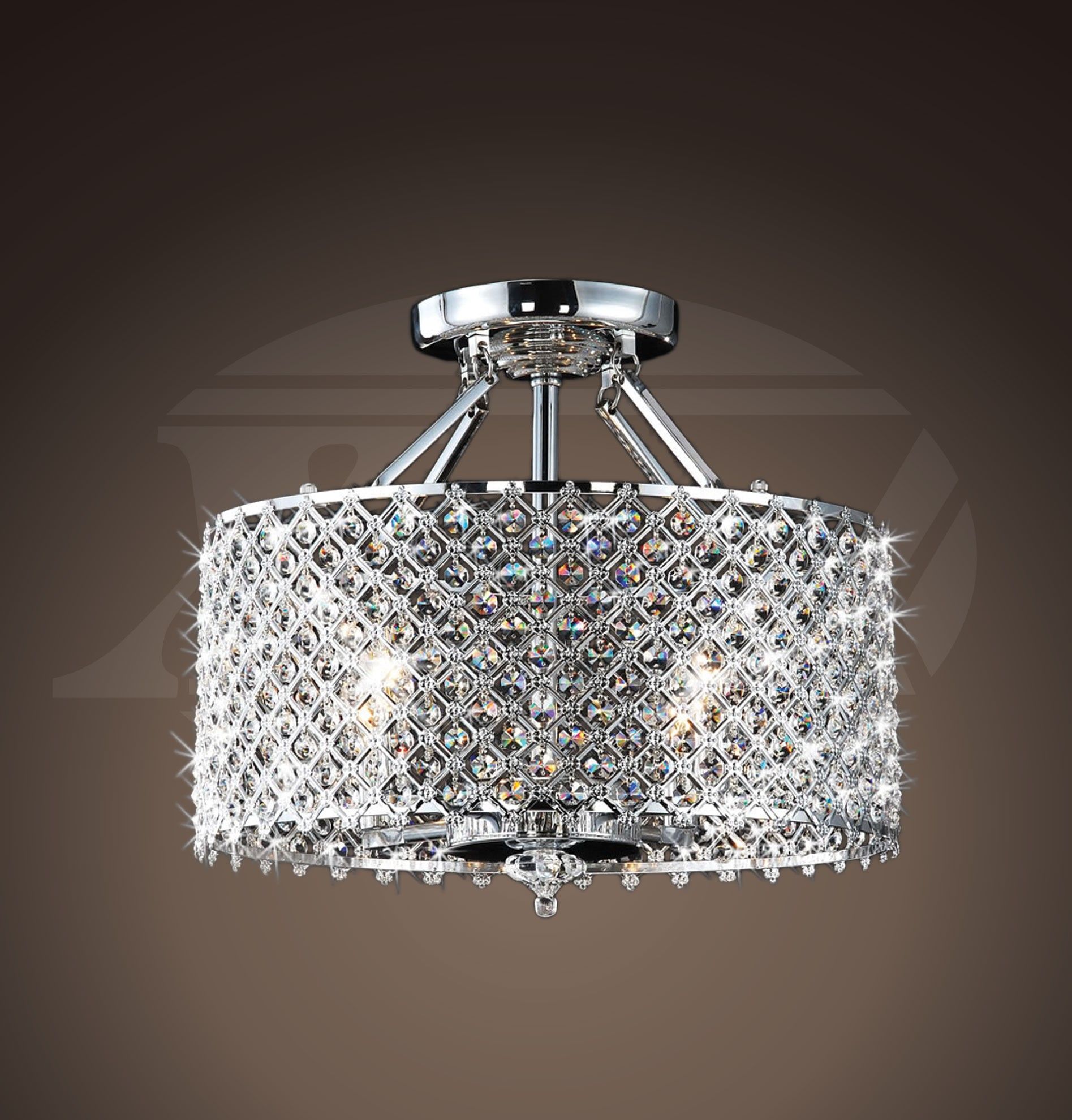 Helina Chrome And Crystal 4 Light Round Ceiling Flush Mount Pertaining To Helina 1 Light Pendants (View 17 of 30)
