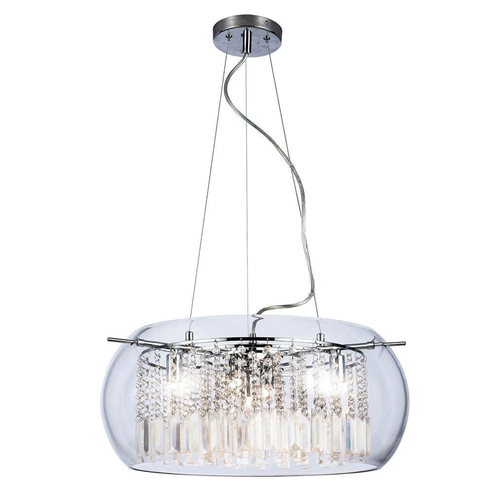Home Decorators Collection Baxendale 5 Light Chrome Chandelier With Clear  Glass Shade And Clear Hanging Crystals Intended For Burton 5 Light Drum Chandeliers (View 27 of 30)