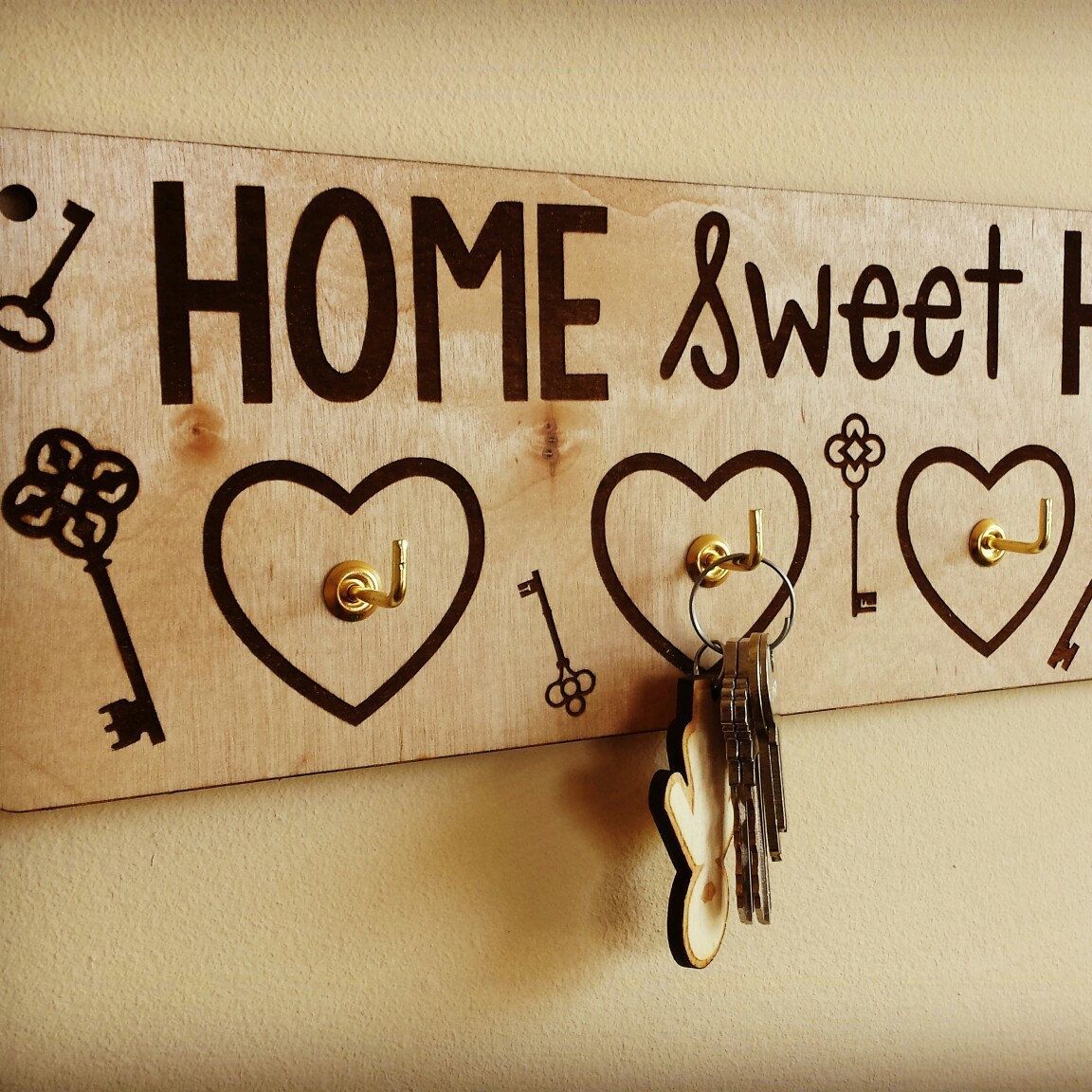 Home Laser Cut Engraved Key Holder For Wall – Wooden Key With Laser Engraved Home Sweet Home Wall Decor (View 20 of 30)