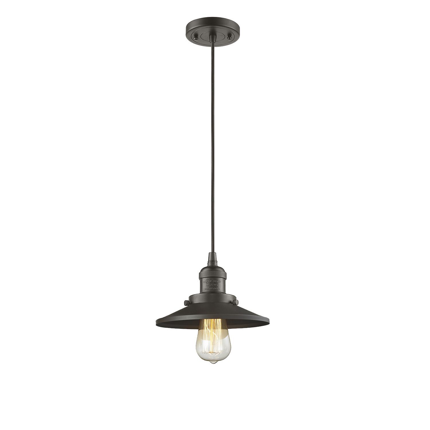 Innovations Lighting Railroad Oiled Rubbed Bronze Eight Inch In Nadine 1 Light Single Schoolhouse Pendants (View 27 of 30)