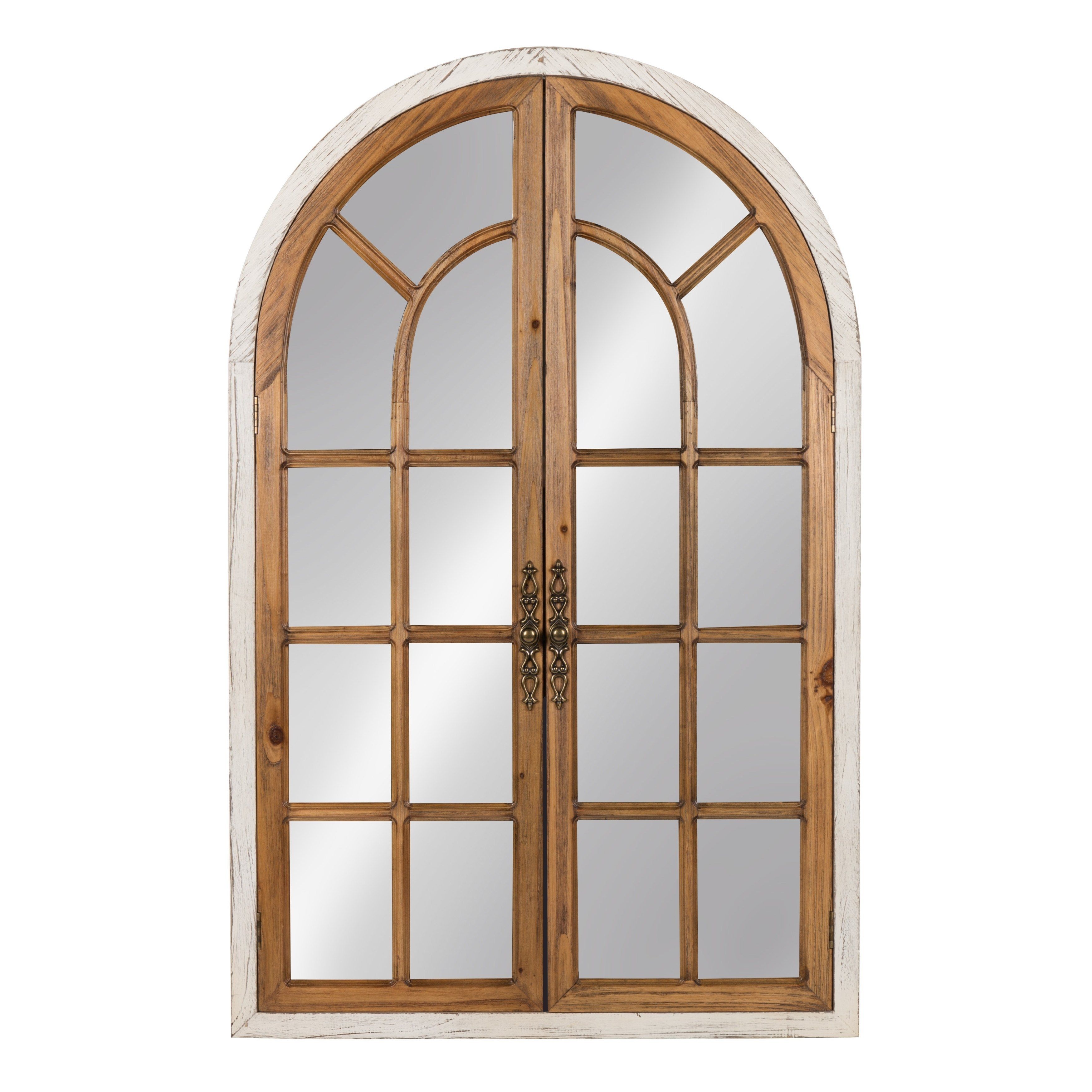 Kate And Laurel Boldmere Wood Windowpane Arch Mirror (brown Regarding Faux Window Wood Wall Mirrors (View 8 of 30)