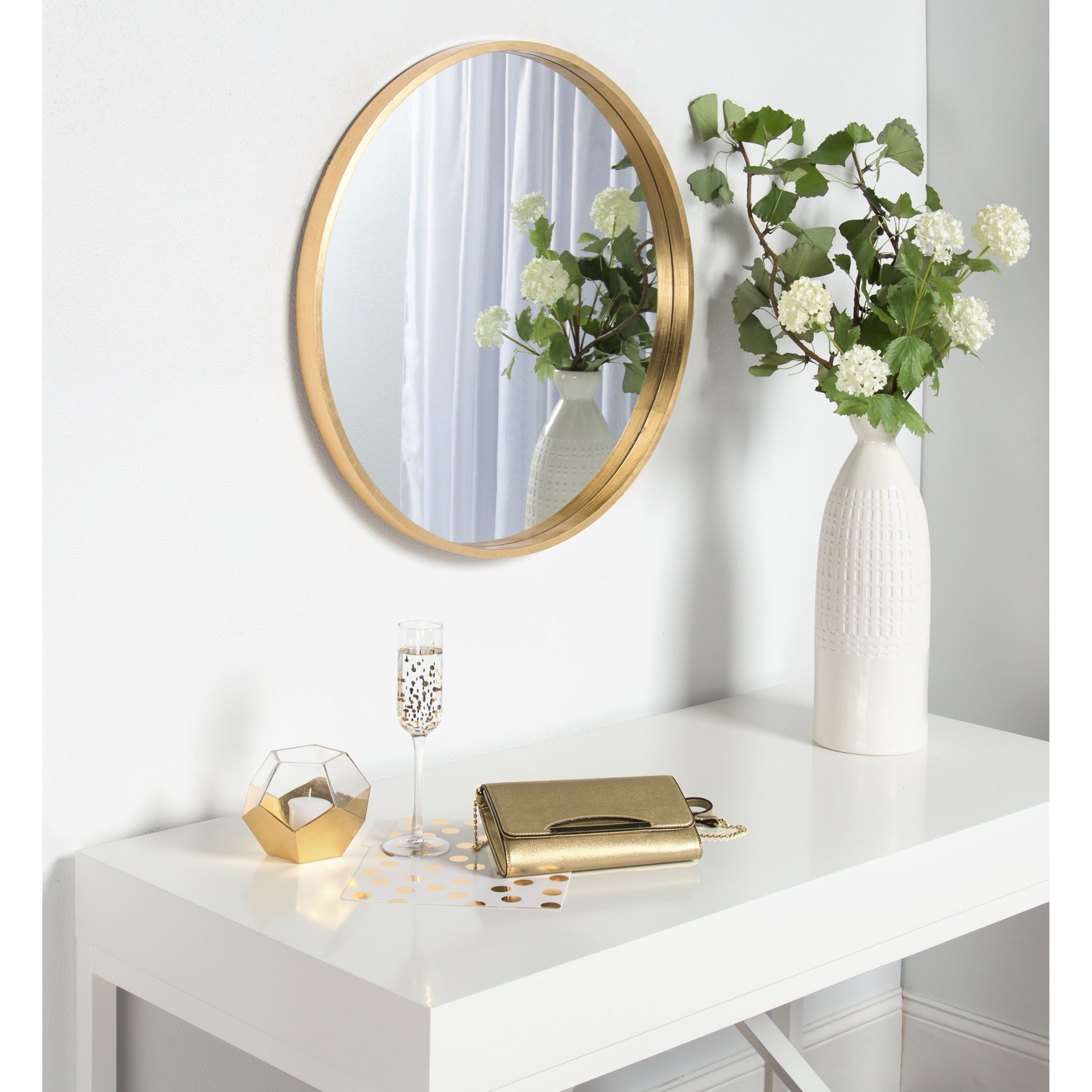 Kate And Laurel Travis Round Wood Accent Wall Mirror, 25.6" Diameter, Gold Intended For Wood Accent Mirrors (Photo 17 of 30)