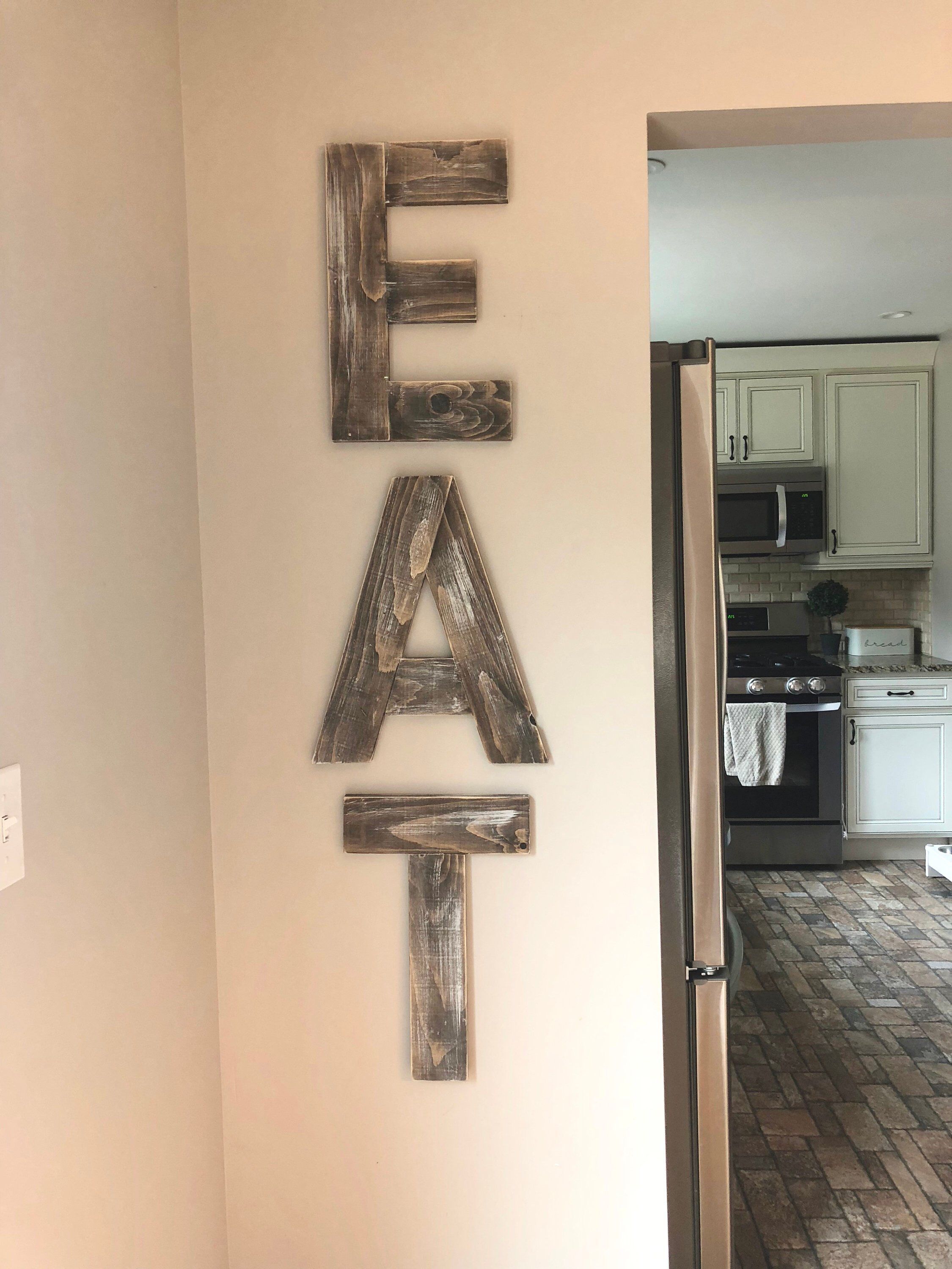 Large Eat Sign – Wooden Letters – Rustic Wood – Kitchen In Eat Rustic Farmhouse Wood Wall Decor (Photo 7 of 30)