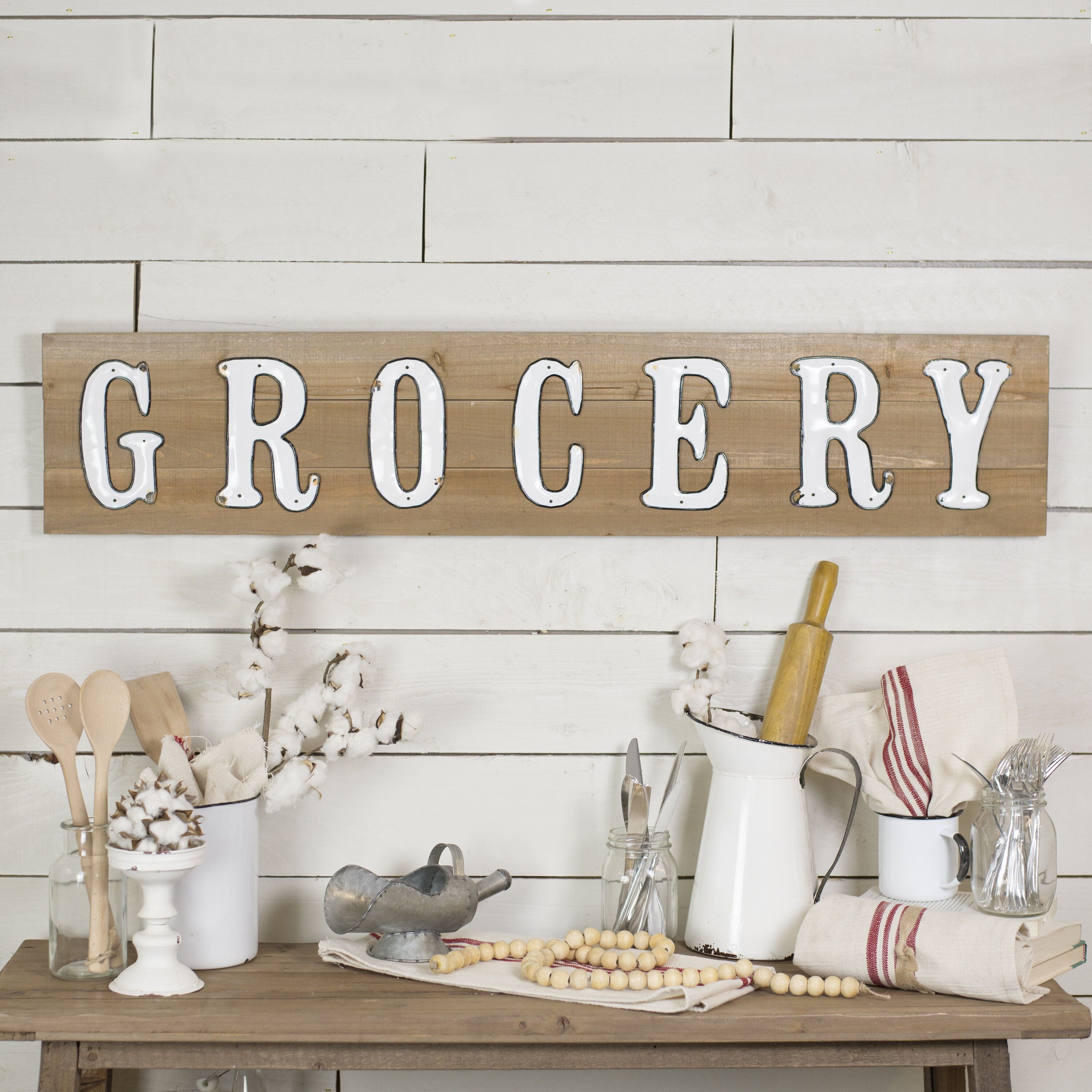 Large Vintage Kitchen Signs | Wayfair With Casual Country Eat Here Retro Wall Decor (View 14 of 30)