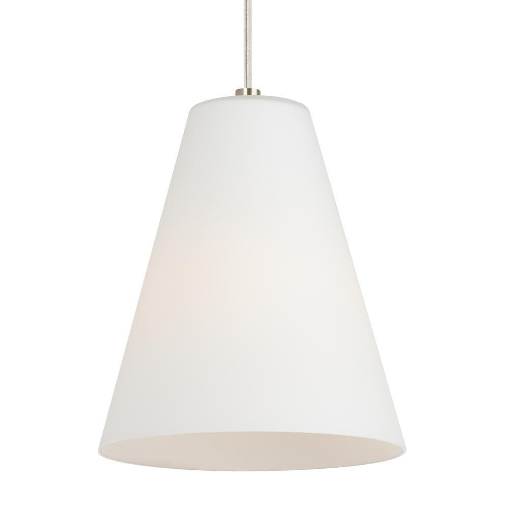 Lbl Lighting Mati 7.5 In. W X 8.9 In. H 1 Light Matte White Etched Glass  Shade Modern Cone Pendant With Satin Nickel Canopy Intended For Guro 1 Light Cone Pendants (Photo 9 of 30)