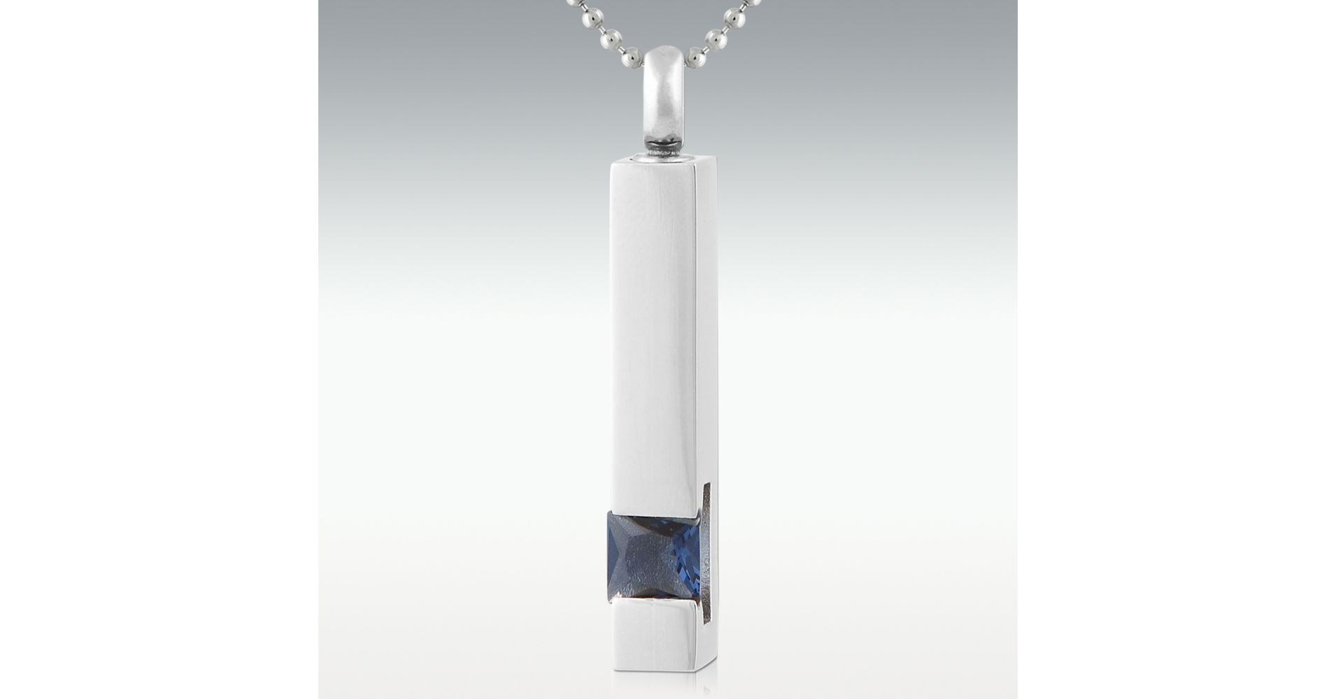 Leading Light Pillar Sapphire Stainless Steel Cremation Jewelry (pm13345) With Regard To 3 Light Single Urn Pendants (View 23 of 30)