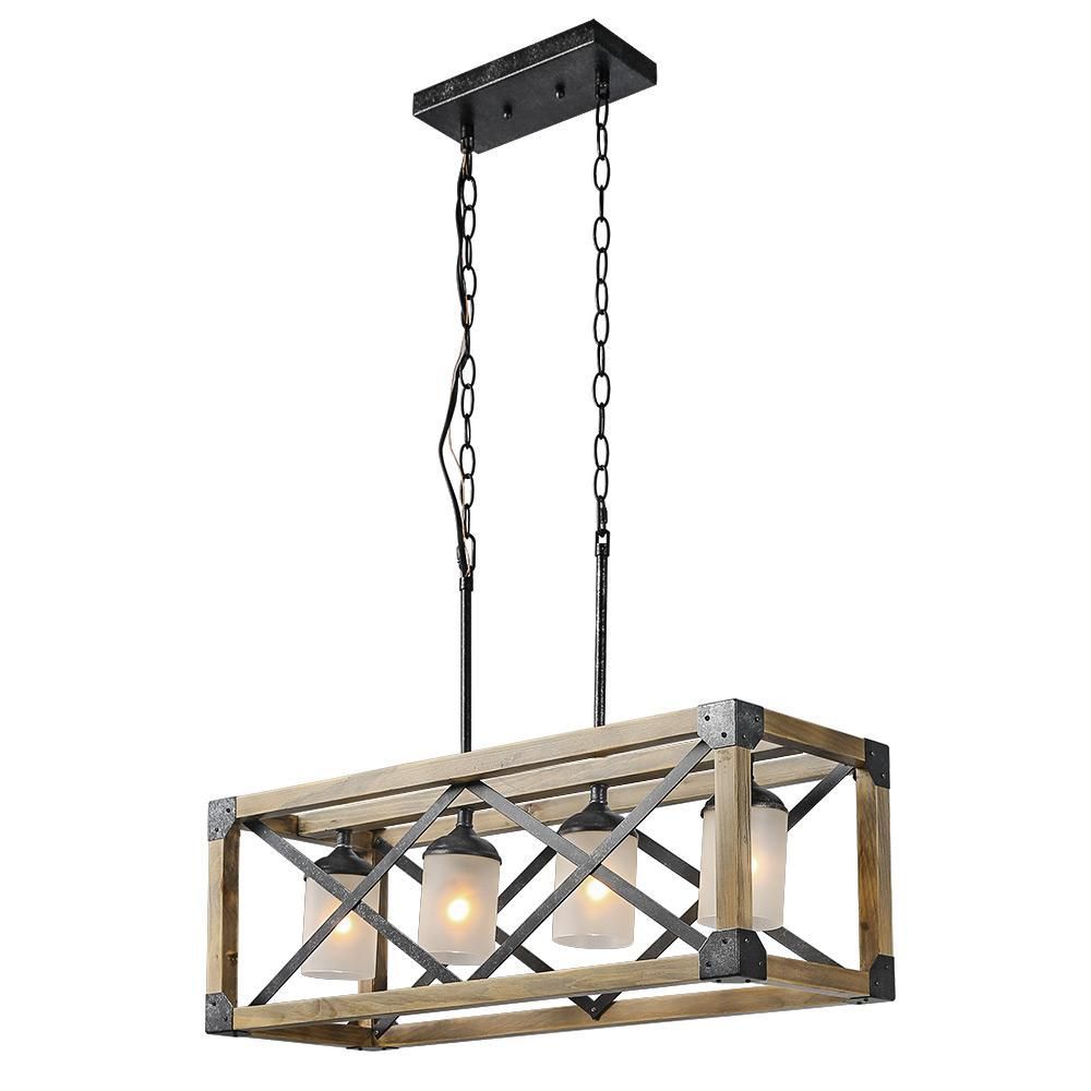 Lnc 4 Light Black Rustic Chandelier With Frosted Cylinder For Delon 4 Light Square Chandeliers (View 16 of 30)