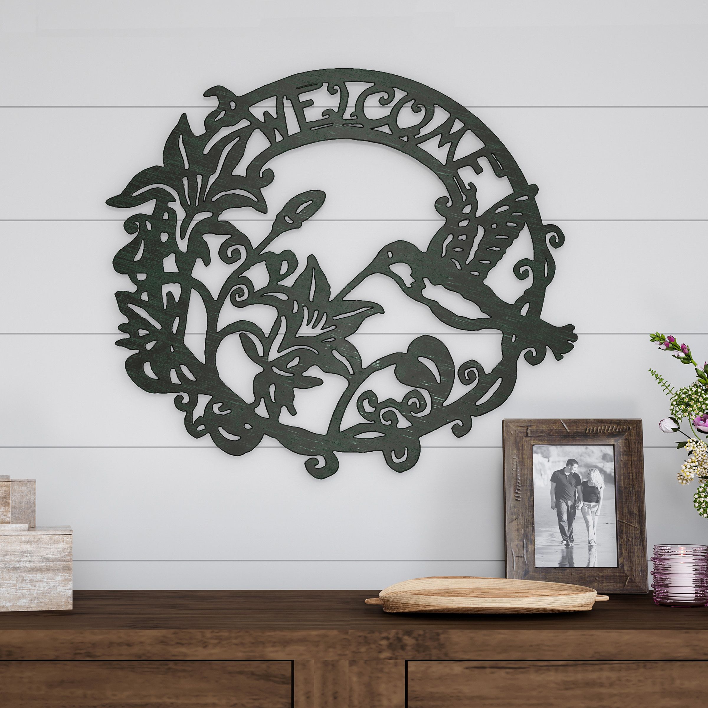 Metal Cutout  Welcome Decorative Wall Sign Wreath Word Art Home  Accent Perfect For Modern Rustic Or Vintage Farmhouse Stylelavish Home Intended For In A Word &quot;welcome&quot; Wall Decor (View 8 of 30)