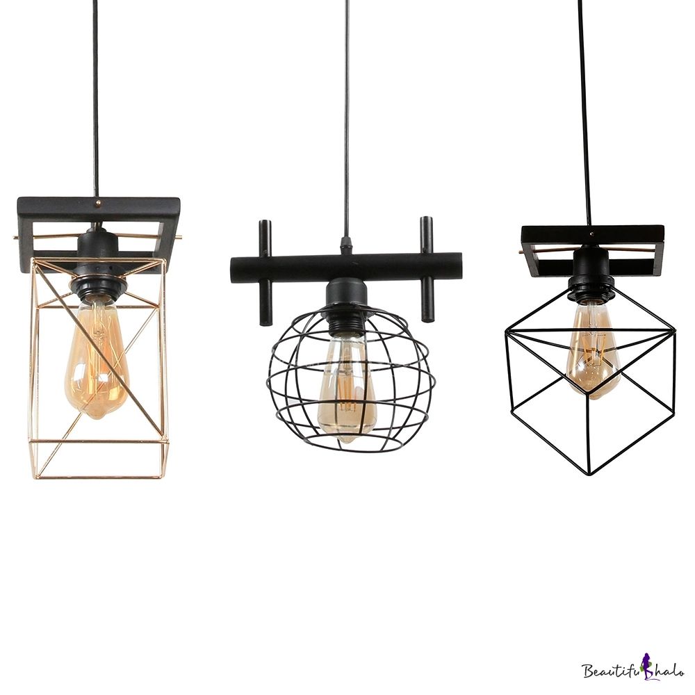 Metal Globe/rectangle/square Pendant Light One Light Industrial Hanging  Lamp In Black Finish For Bar Within 4 Light Lantern Square / Rectangle Pendants (View 29 of 30)