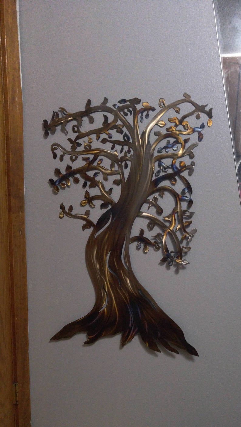 Metal Wall Art Tree / Plasma Cut Olive Tree / Tree Of Life/ Handmade Tree  Of Life / Farmhouse Decor / Unique Wedding Gift/ Living Room Decor Regarding Olive/gray Metal Wall Decor (Photo 8 of 30)