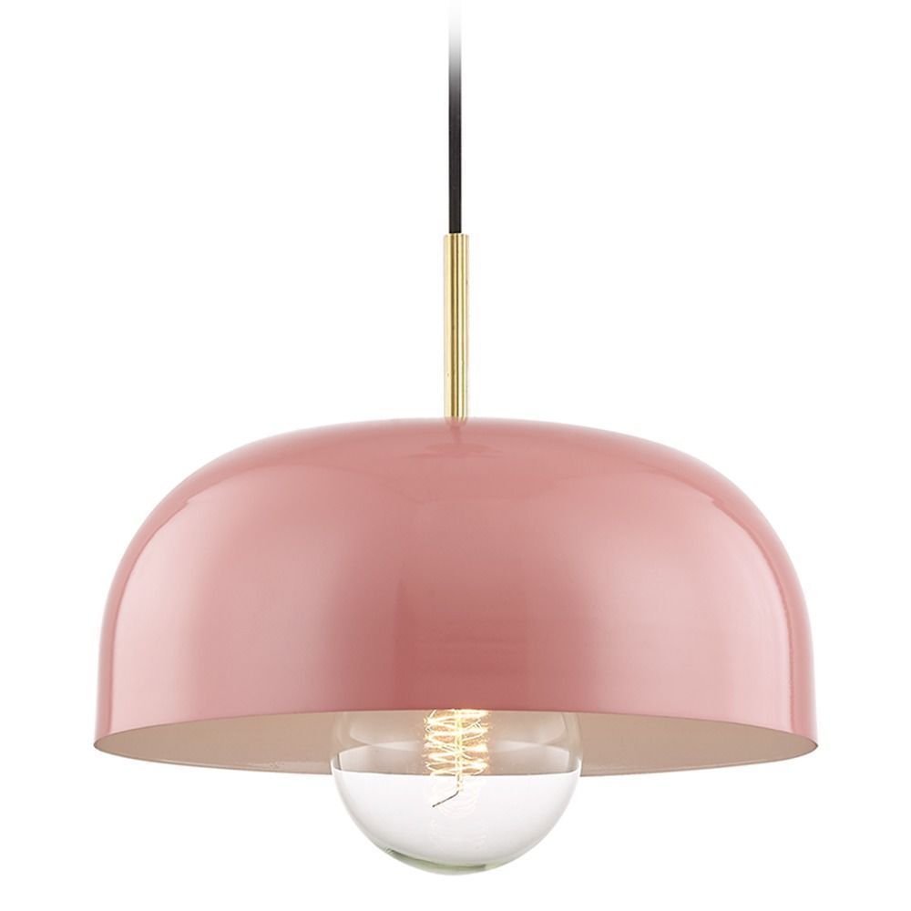 Mitzi Avery Aged Brass / Pink Pendant Light With Bowl / Dome For Granville 3 Light Single Dome Pendants (View 25 of 30)