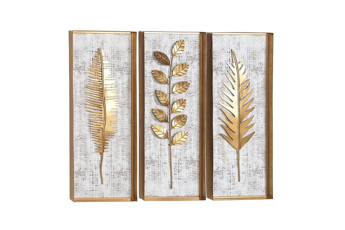 Natural Gold Leaf Wall Decor Set Of 3 With Tree Shell Leaves Sculpture Wall Decor (View 30 of 30)