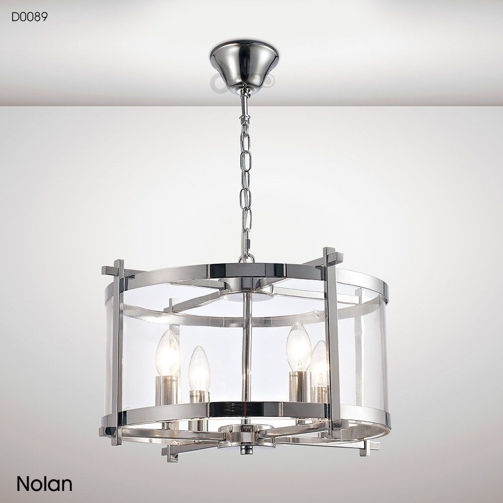 Nolan Lantern 4 Light Medium Ceiling Pendant In Polished Chrome Finish With  Clear Glass Intended For Nolan 1 Light Lantern Chandeliers (View 7 of 30)