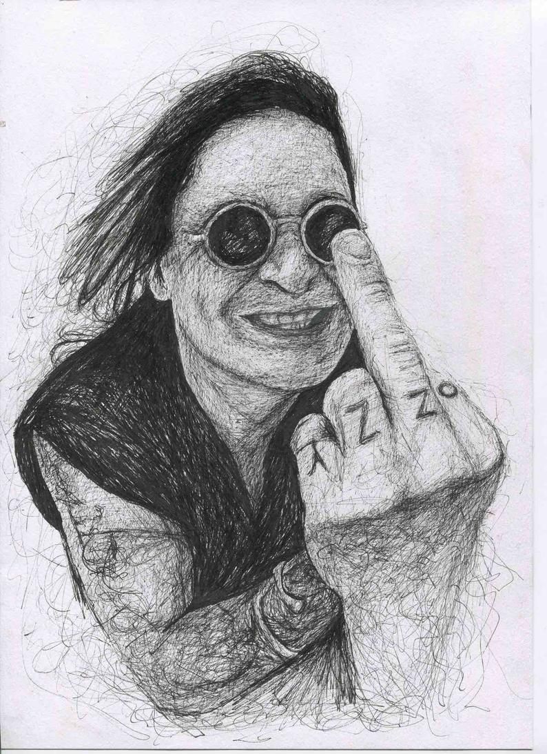 Ozzy Osbourne Black Sabbath Black And White Middle Finger Up Yours Fuck You  Series Pen Drawing Fan Art Portrait Print Poster Wall Decor Pertaining To Osbourne Wall Decor (Photo 11 of 30)