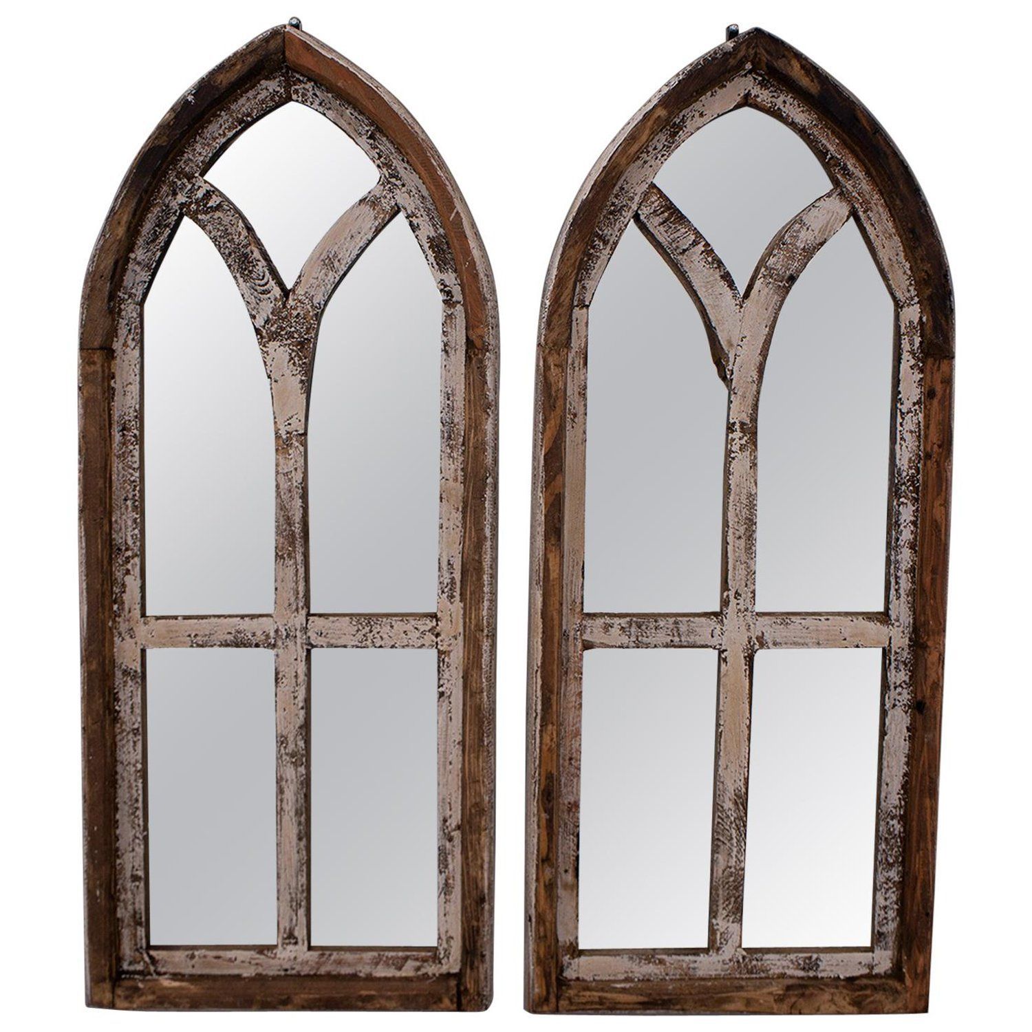 Pair Small Arched Wood Window Frames With Mirrors In 2019 In Romain Accent Mirrors (View 29 of 30)