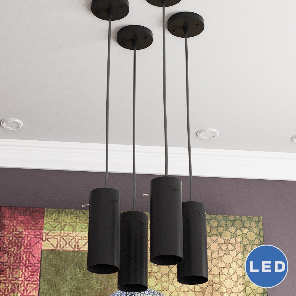 Perseus Black Modern Adjustable Hanging Light Led Pendant Light With  Cylinder Metal Shade In Perseus 6 Light Candle Style Chandeliers (View 26 of 30)