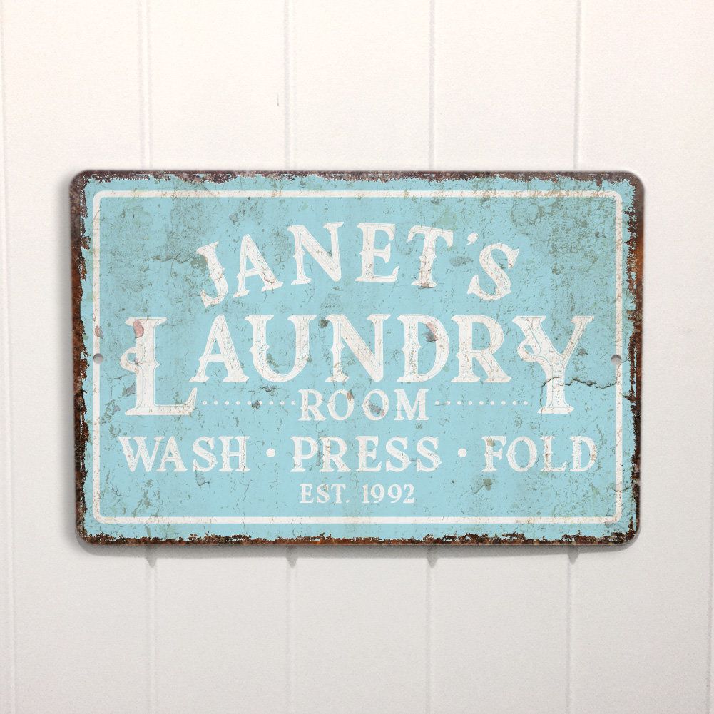 Personalized Mint Distressed Vintage Look Laundry Metal Sign Wall Décor With Regard To Personalized Mint Distressed Vintage Look Laundry Metal Sign Wall Decor (Photo 1 of 30)
