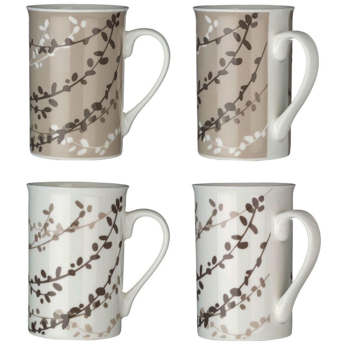 Premier Housewares Taupe Willow Mugs – Set Of 4 Regarding Decorative Three Stacked Coffee Tea Cups Iron Widget Wall Decor (View 17 of 30)