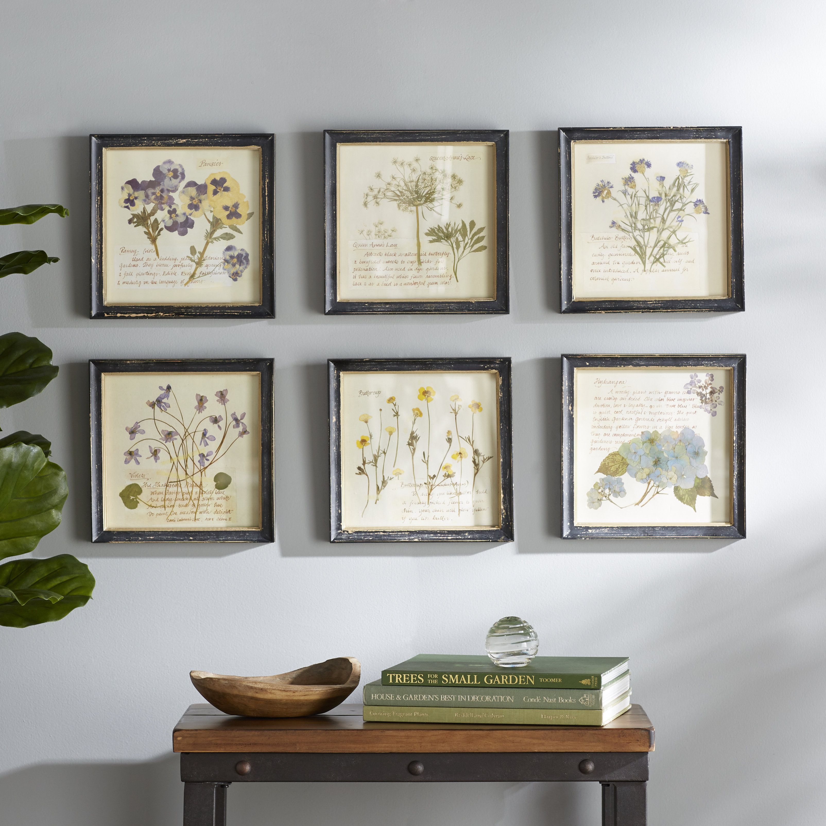 'pressed Flowers' 6 Piece Framed Graphic Art Print Set On Wood With Regard To Floral Patterned Over The Door Wall Decor (View 8 of 30)