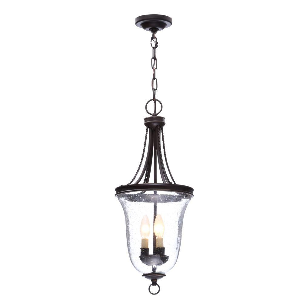 Progress Lighting Seeded Glass Collection 9.75 In. 3 Light Antique Bronze  Foyer Pendant With Clear Seeded Glass Within 3 Light Lantern Cylinder Pendants (Photo 27 of 30)