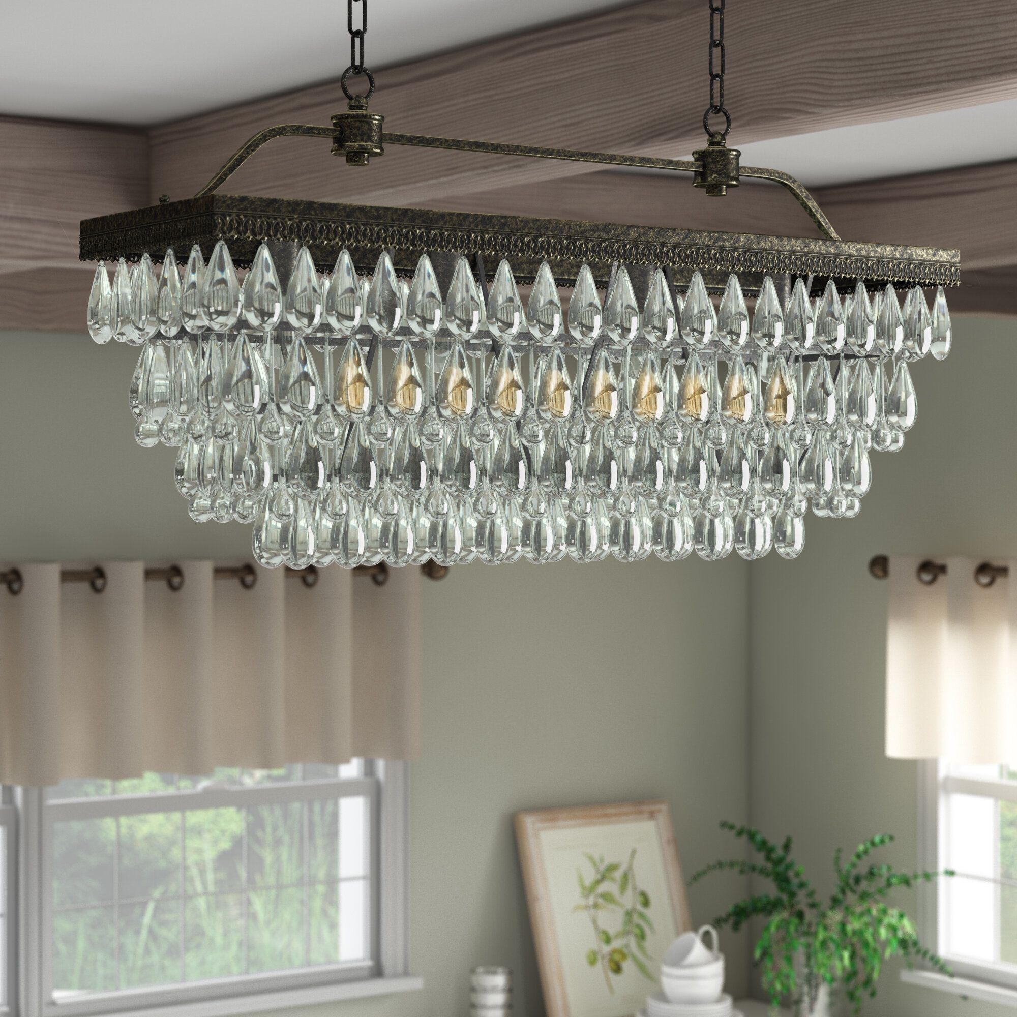 Rowell Rectangular Crystal 4 Light Kitchen Island Pendant Within Whitten 4 Light Crystal Chandeliers (View 4 of 30)