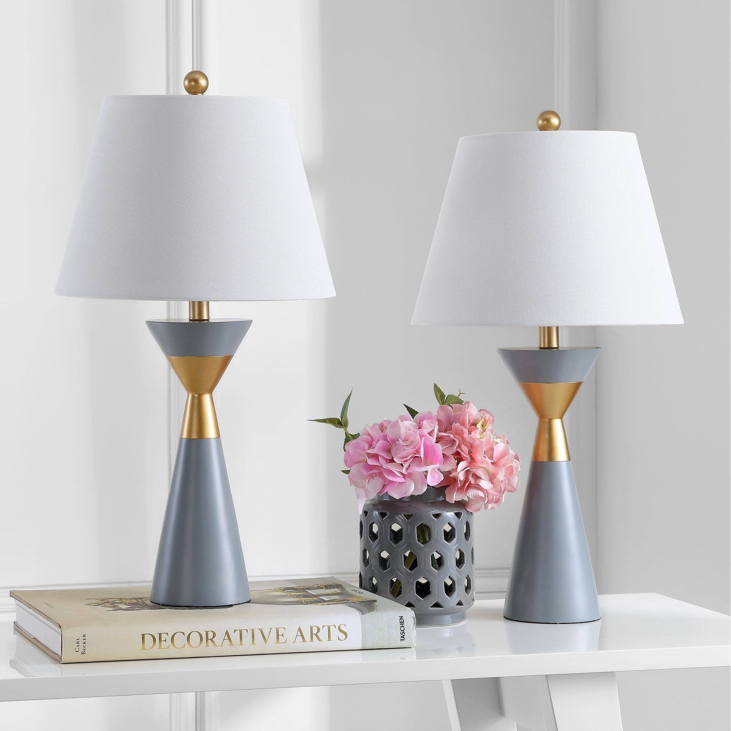 Safavieh Lighting 27 Inch Lian Gold/ Grey Led Table Lamp (set Of 2) In Hermione 5 Light Drum Chandeliers (View 28 of 30)