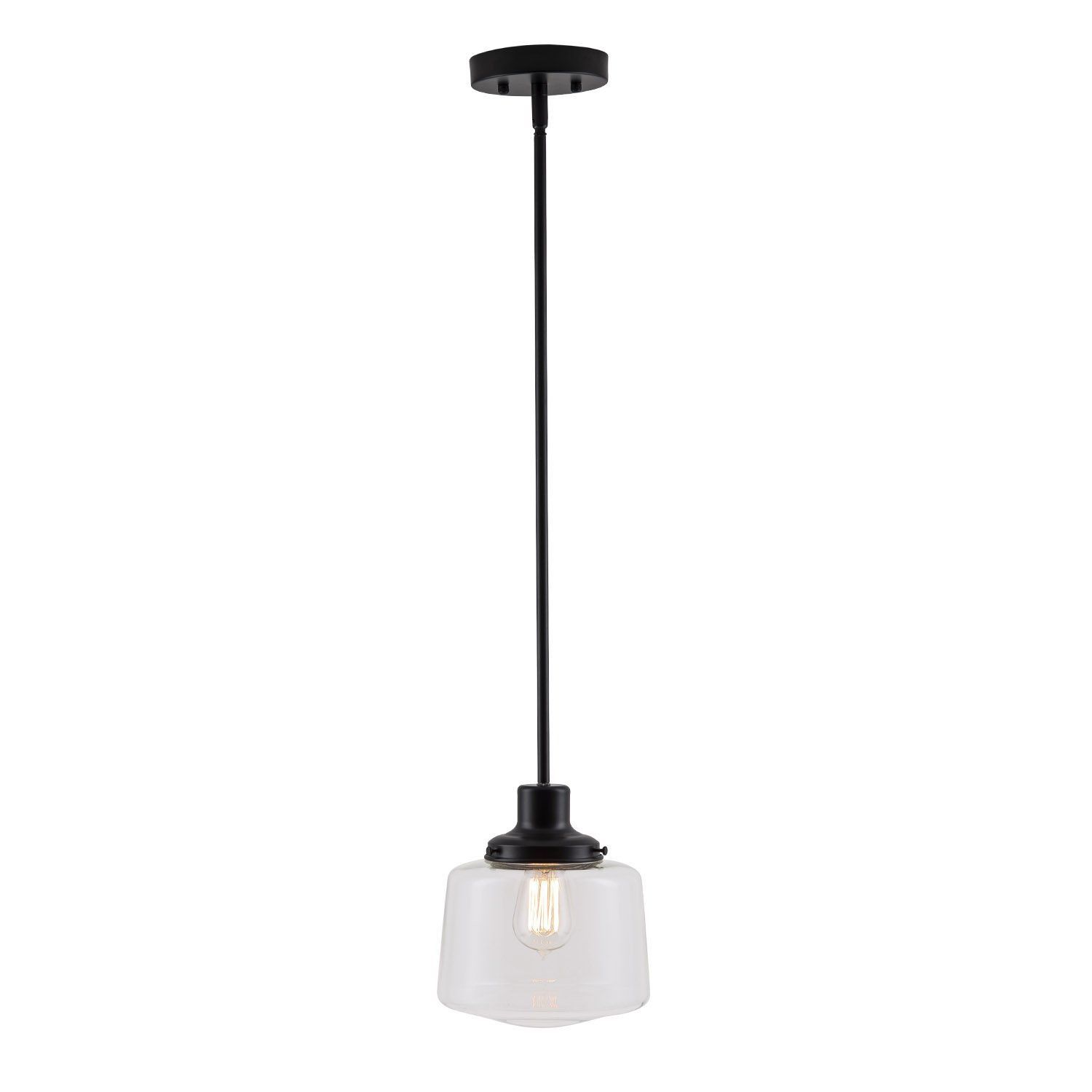Scolare Led Schoolhouse Pendant Black W/ Clear Glass Shade Inside Fresno Dome 1 Light Bell Pendants (View 6 of 30)