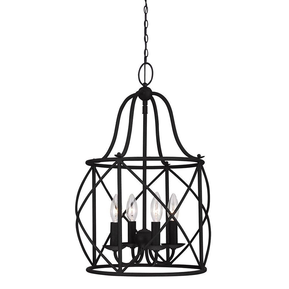 Sea Gull Lighting Turbinio 15 In. W X 21.5 In. H 4 Light Textured Black  Hall/foyer Small Rustic Cage Metal Indoor Pendant With Regard To Thorne 4 Light Lantern Rectangle Pendants (Photo 25 of 30)