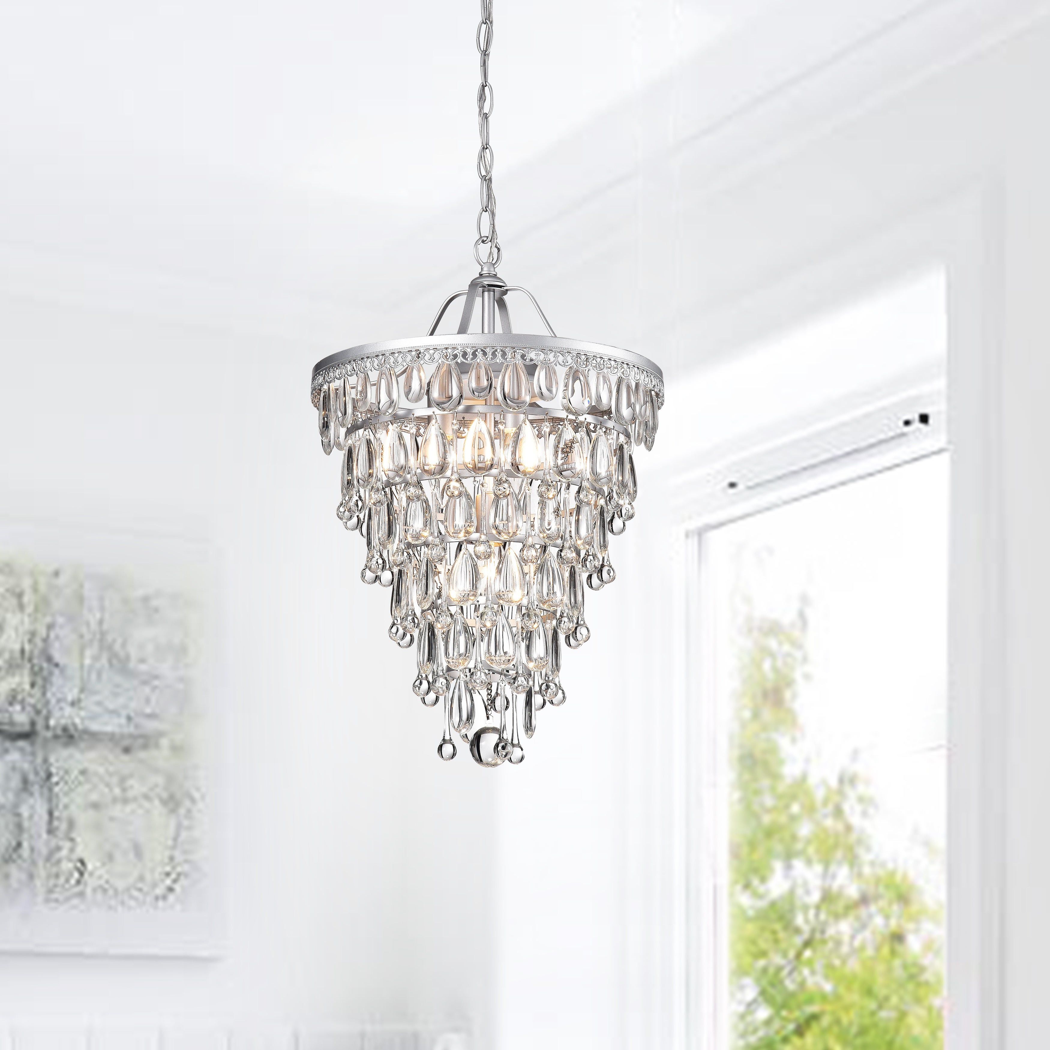 Silver Orchid Taylor Conical Matte Silver 4 Light Crystal Chandelier In Von 4 Light Crystal Chandeliers (View 29 of 30)