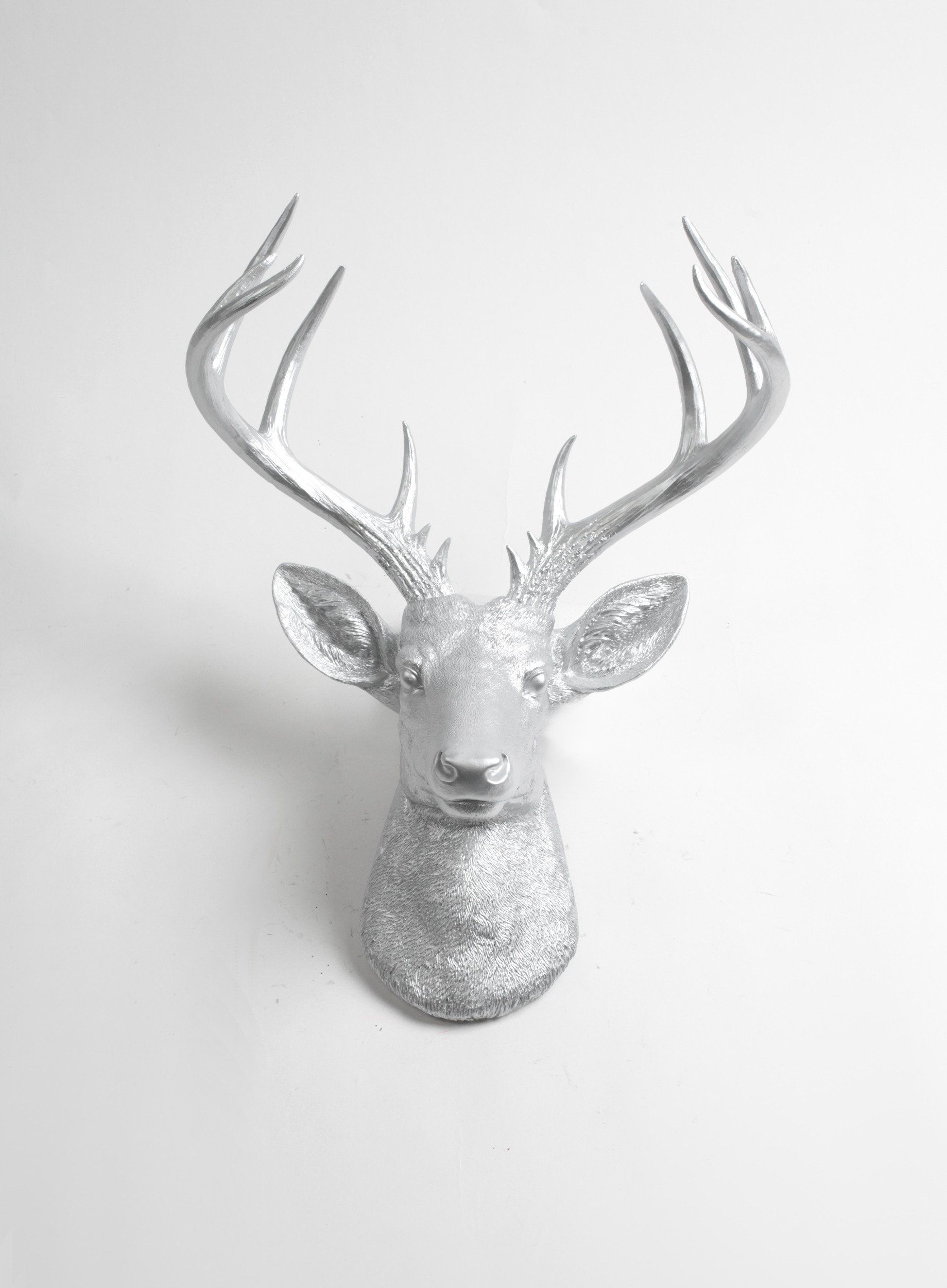 Silver Resin Deer Head Wall Mount The Xl Hesher Faux Throughout Large Deer Head Faux Taxidermy Wall Decor (Photo 27 of 30)