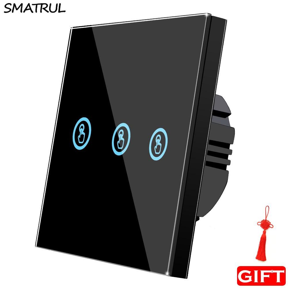 Smatrul Touch Wall Switch Smart Light Control Led Lamp Crystal Glass Screen  Panel Black Three Key 3 Gang Ac 110v 220v 240v Standard Sensor On Off With Regard To Decorative Three Stacked Coffee Tea Cups Iron Widget Wall Decor (View 15 of 30)