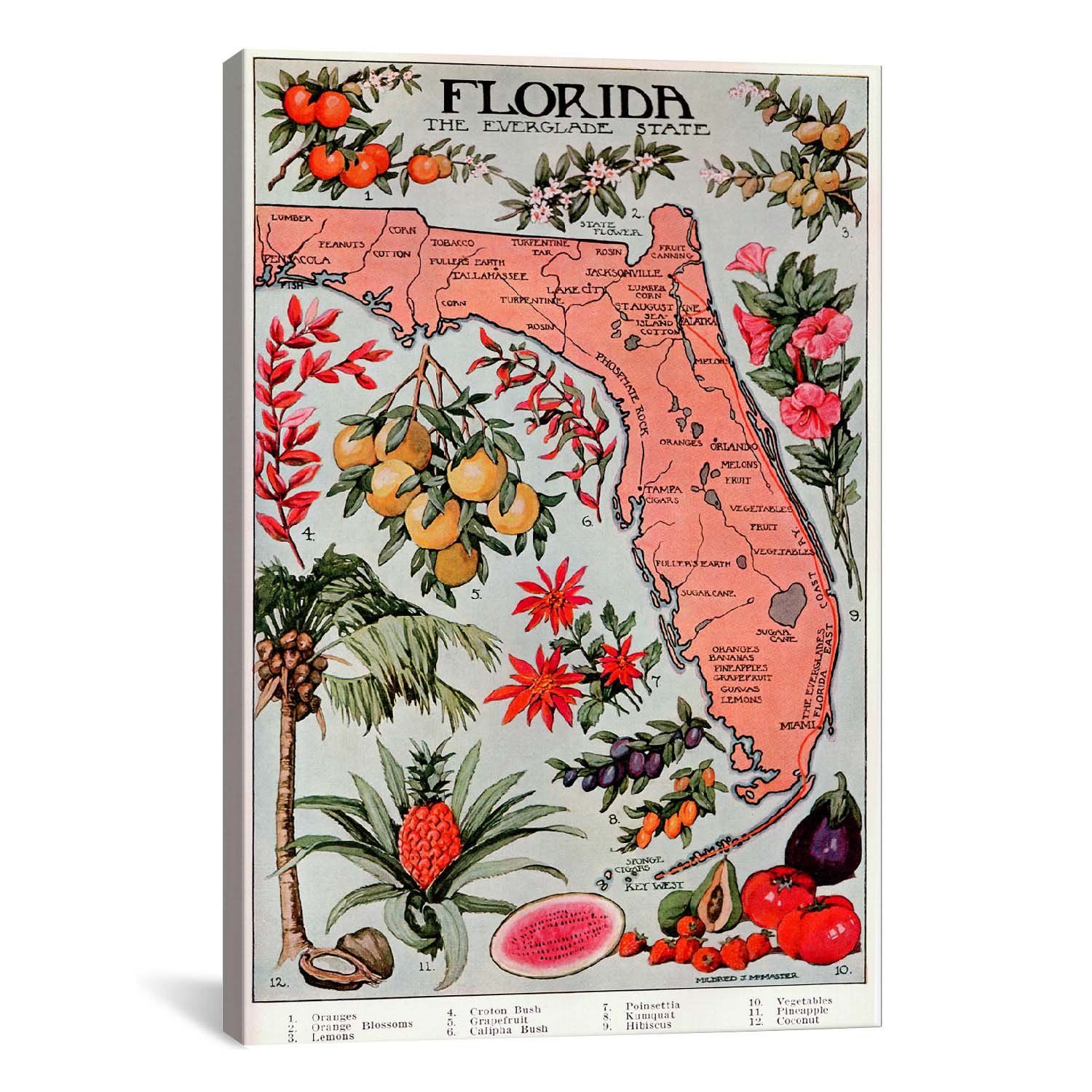 'state Map Of Florida (natural Resources) – Vintage Poster' Graphic Art  Print Regarding Casual Country Eat Here Retro Wall Decor (View 23 of 30)