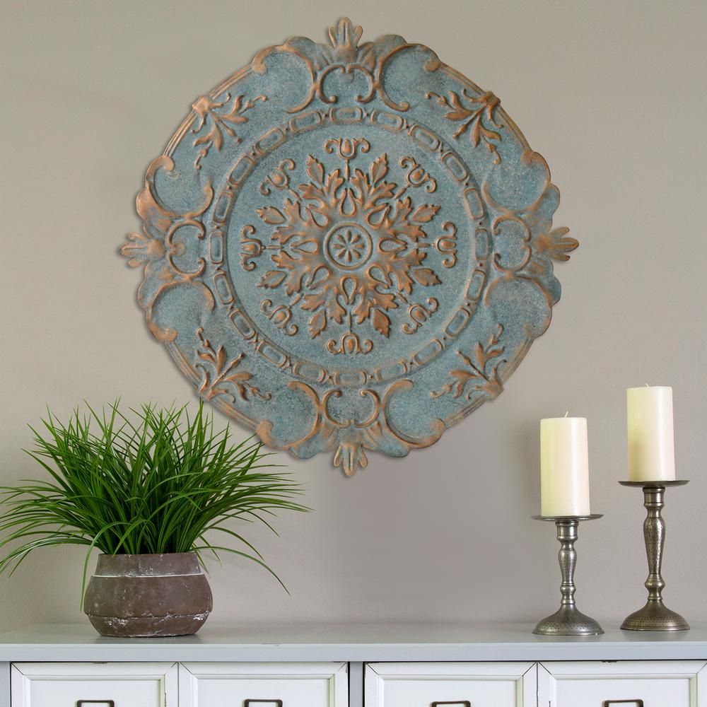 Stratton Home Decor Blue Metal European Medallion Wall Decor Intended For Shabby Medallion Wall Decor (View 5 of 30)