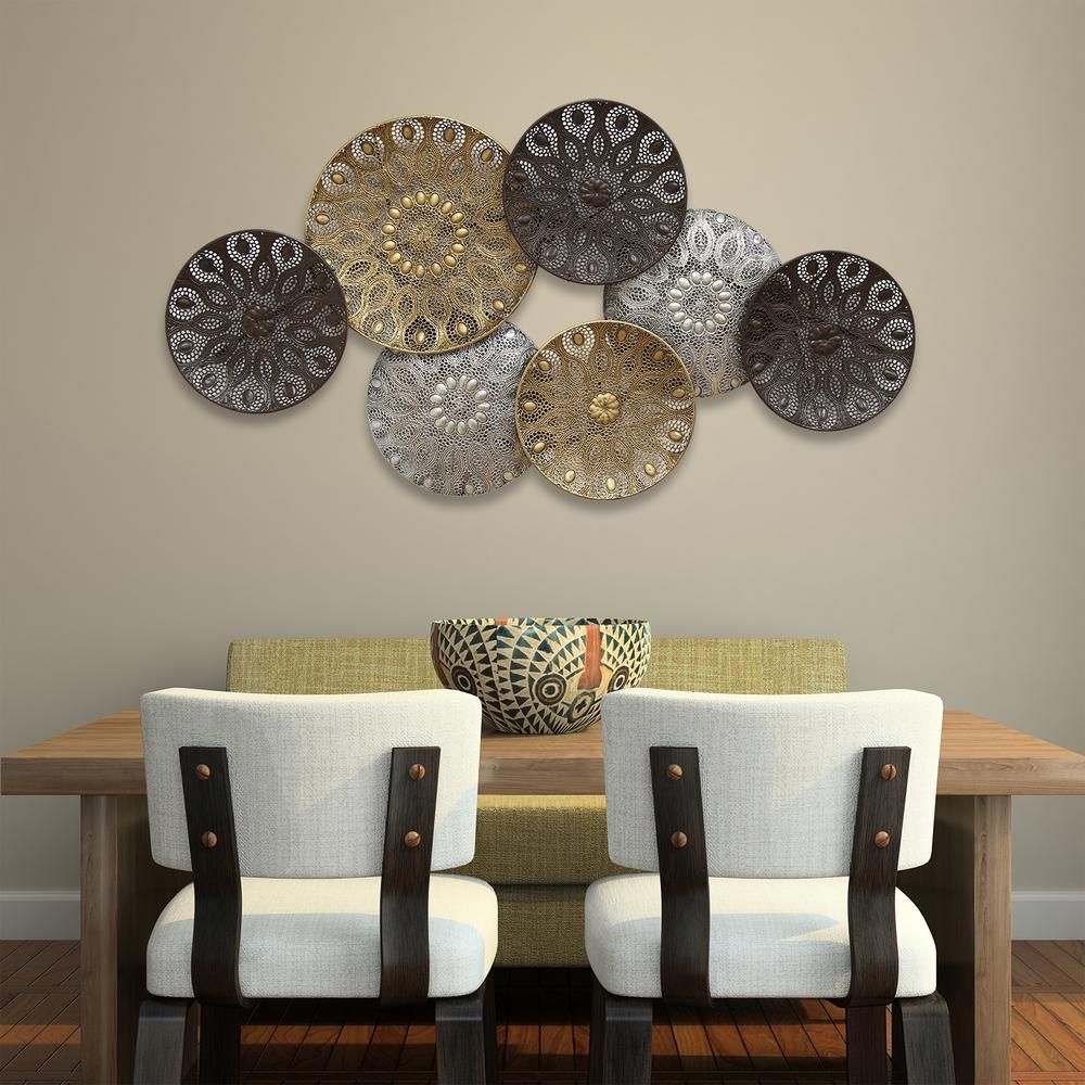 Stratton Home Decor Boho Metal Plates Wall Decor S01199 With Regard To 2 Piece Multiple Layer Metal Flower Wall Decor Sets (View 18 of 30)