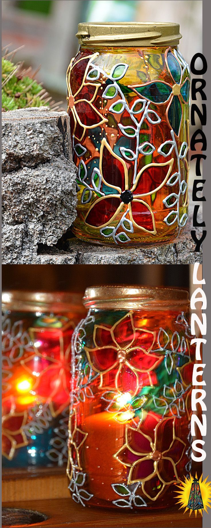 Summer Flower Painted Mason Jar, Clematis Candle Lantern Regarding Clematite 1 Light Single Jar Pendants (View 25 of 30)