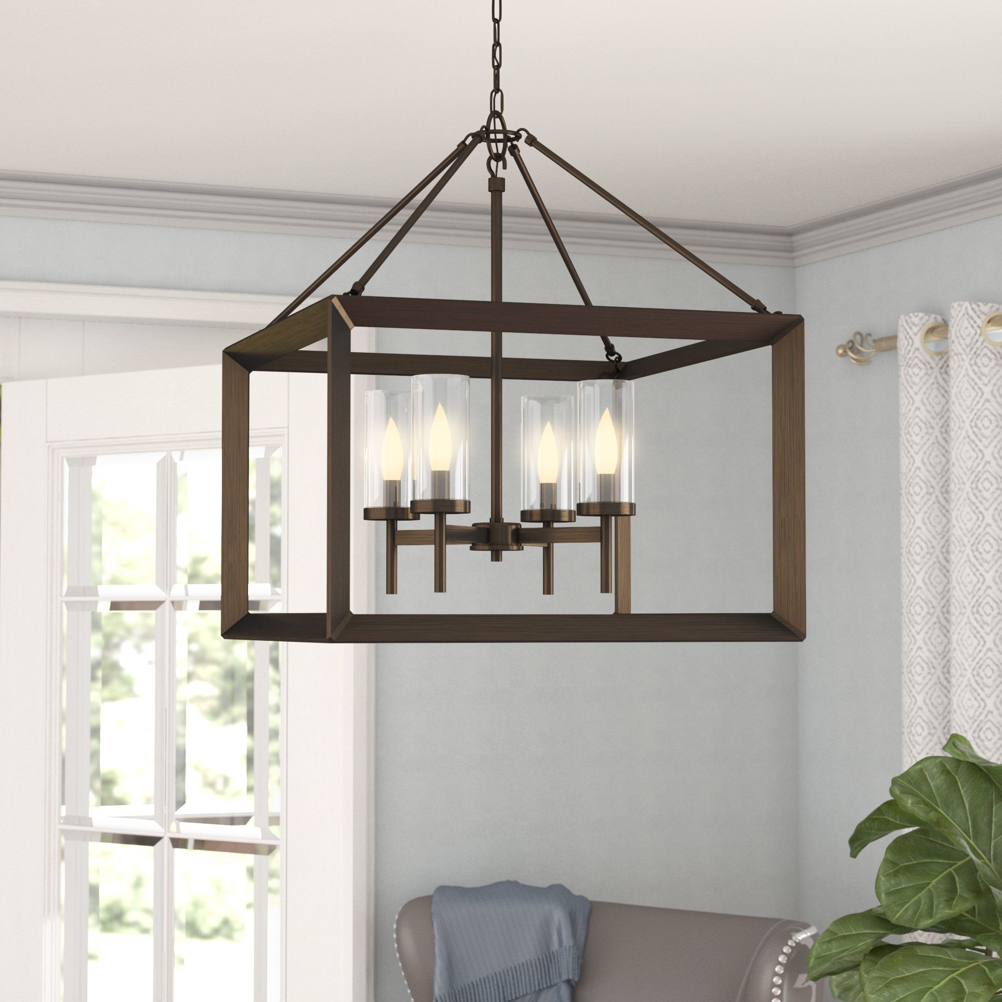 Thorne 4 Light Lantern Rectangle Pendant Within Delon 4 Light Square Chandeliers (View 29 of 30)