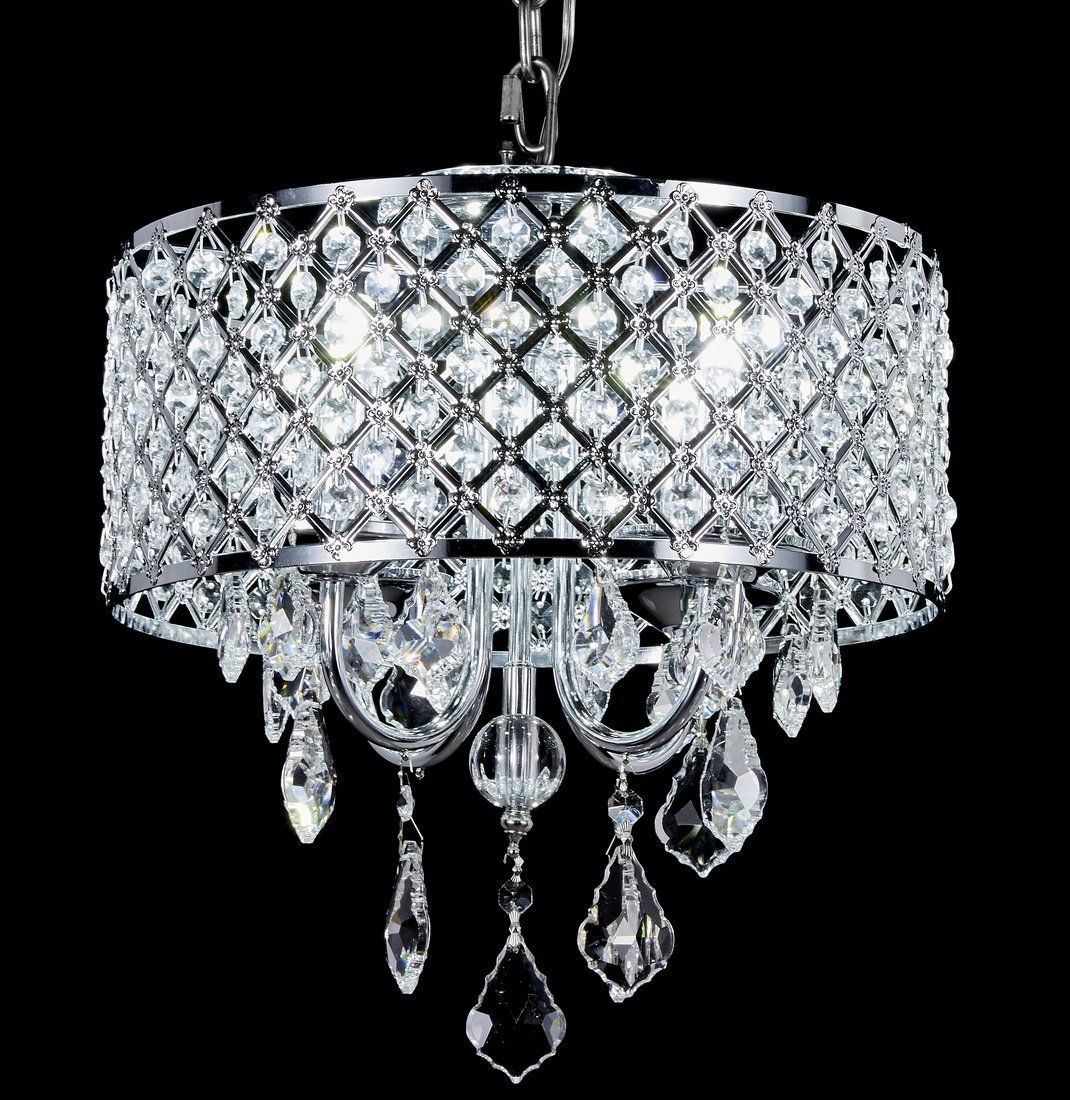 Top Lighting 4 Light Chrome Round Metal Shade Crystal Within Albano 4 Light Crystal Chandeliers (Photo 30 of 30)