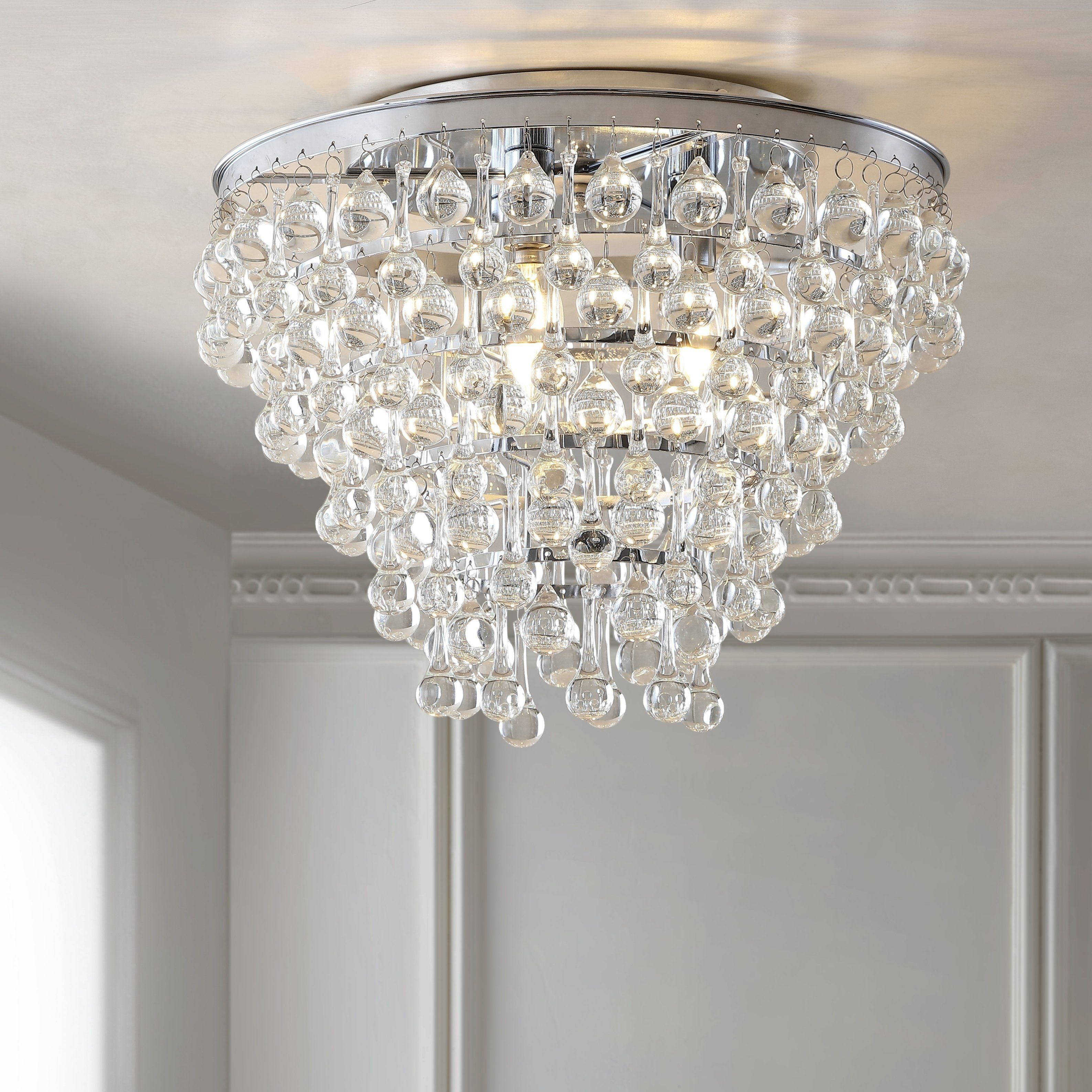 Toronto 16" Metal/crystal Led Flush Mount, Chrome,silver Within Verdell 5 Light Crystal Chandeliers (View 24 of 30)