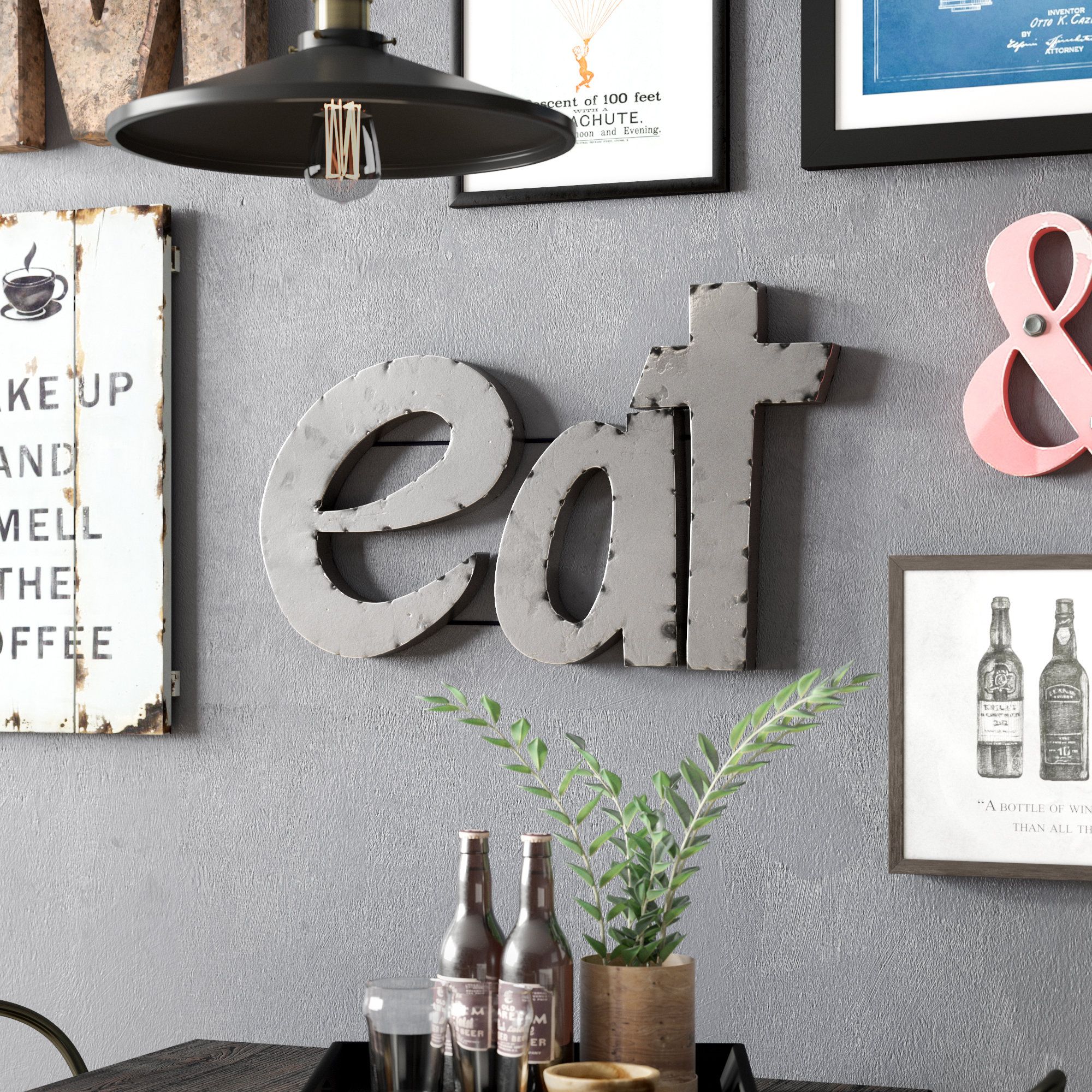 Trent Austin Design Grey "eat" Sign With Rebar Décor With Coffee Sign With Rebar Wall Decor (View 5 of 30)