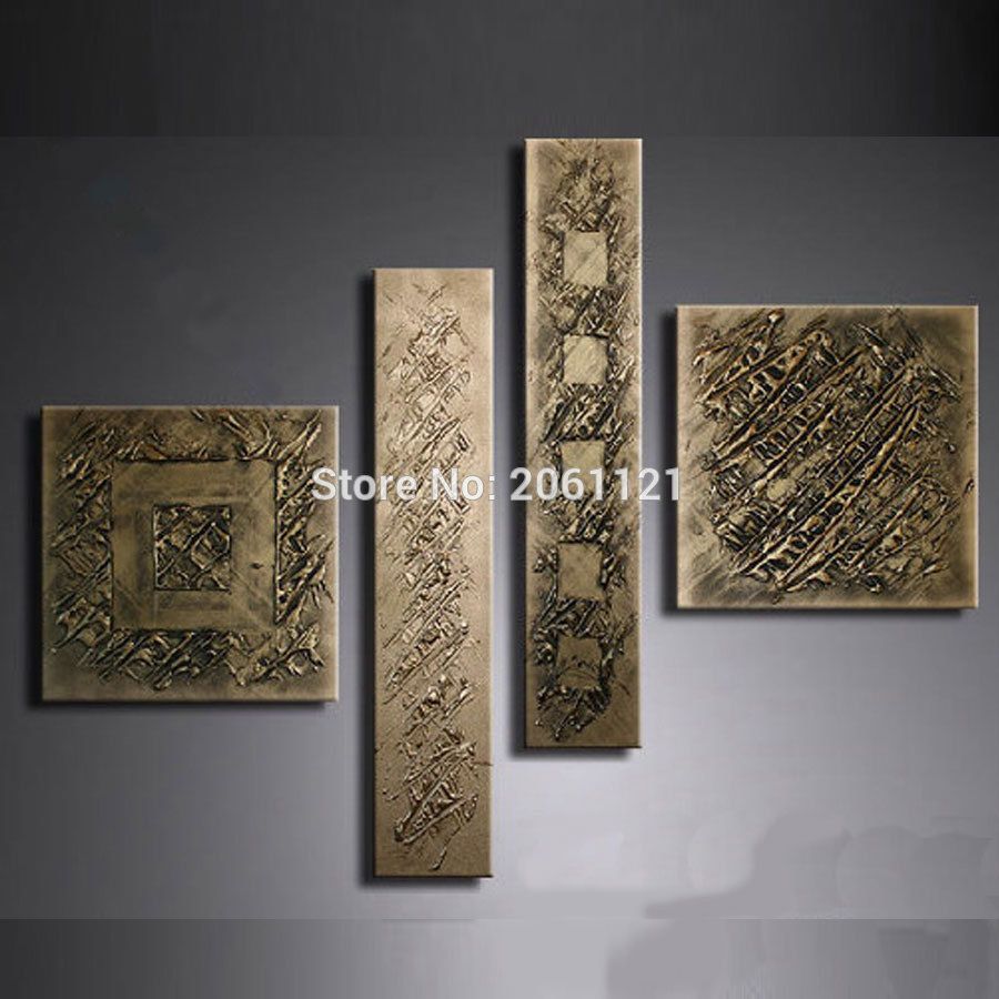 Us $28.39 24% Off|hand Painted Retro Gilt Gunmetal Wall Painting Bronze  Antigold Canvas Oil Painting Wall Art Picture Abstract Home Decoration  Art In Throughout Oil Rubbed Metal Wall Decor (Photo 13 of 30)